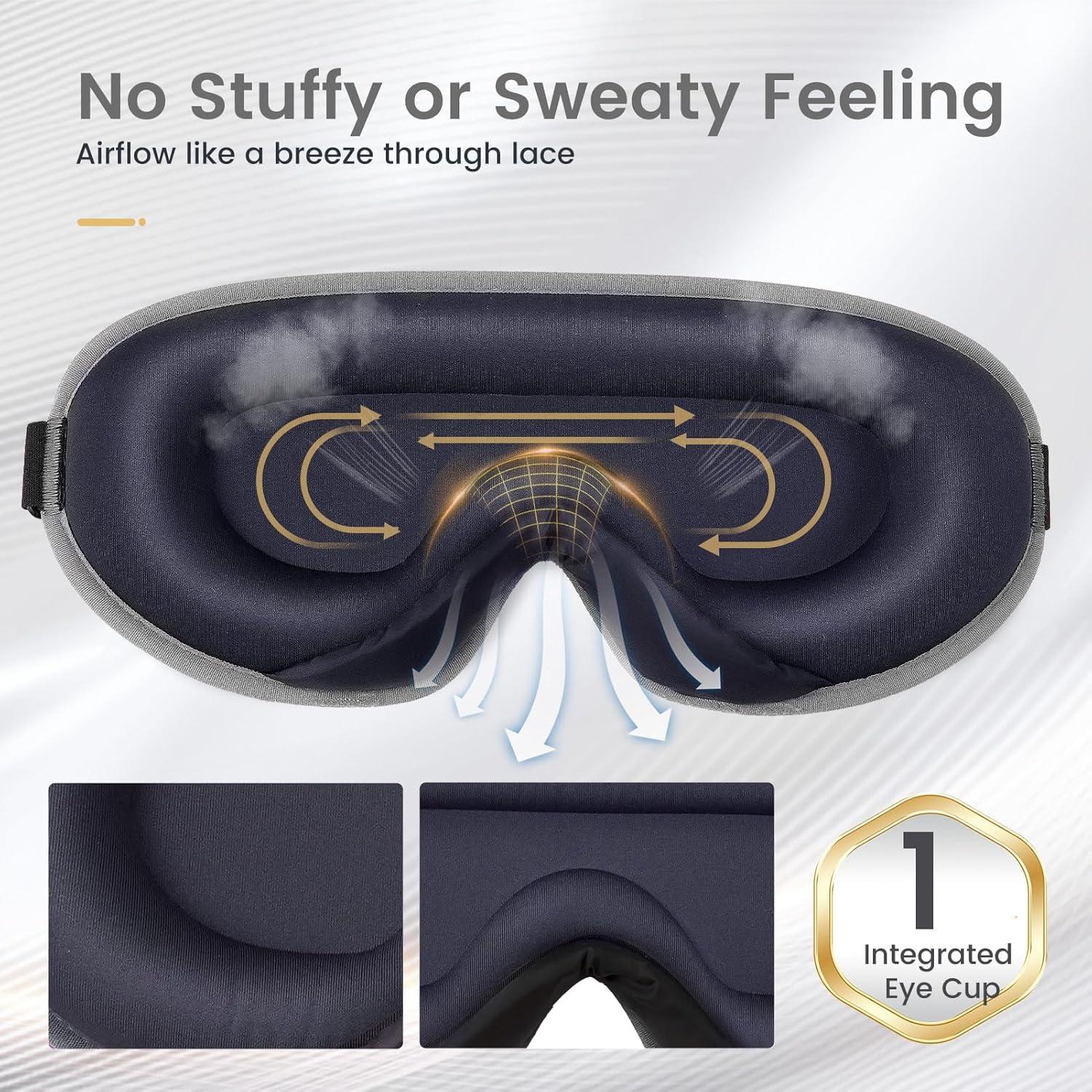 Máscara de Sueño Ringchan 3D Blackout Gris - Sin Presión