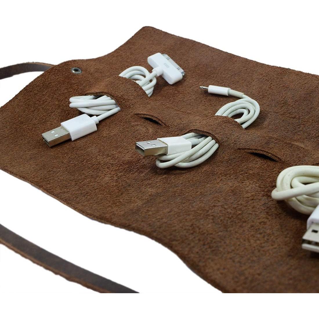 Enrollador de Cables Hide & Drink - Cuero Marrón Hecho a Mano