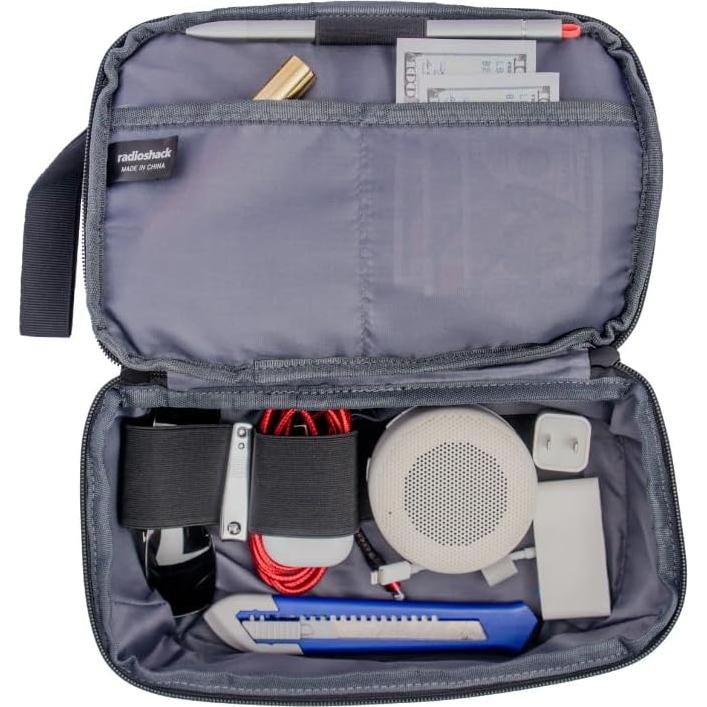 RadioShack Small Electronic Organizer Travel Case, Tablet Carrying Case and Storage Organizer for Smartphones, Chargers, Earphones, Cables, and More, Black