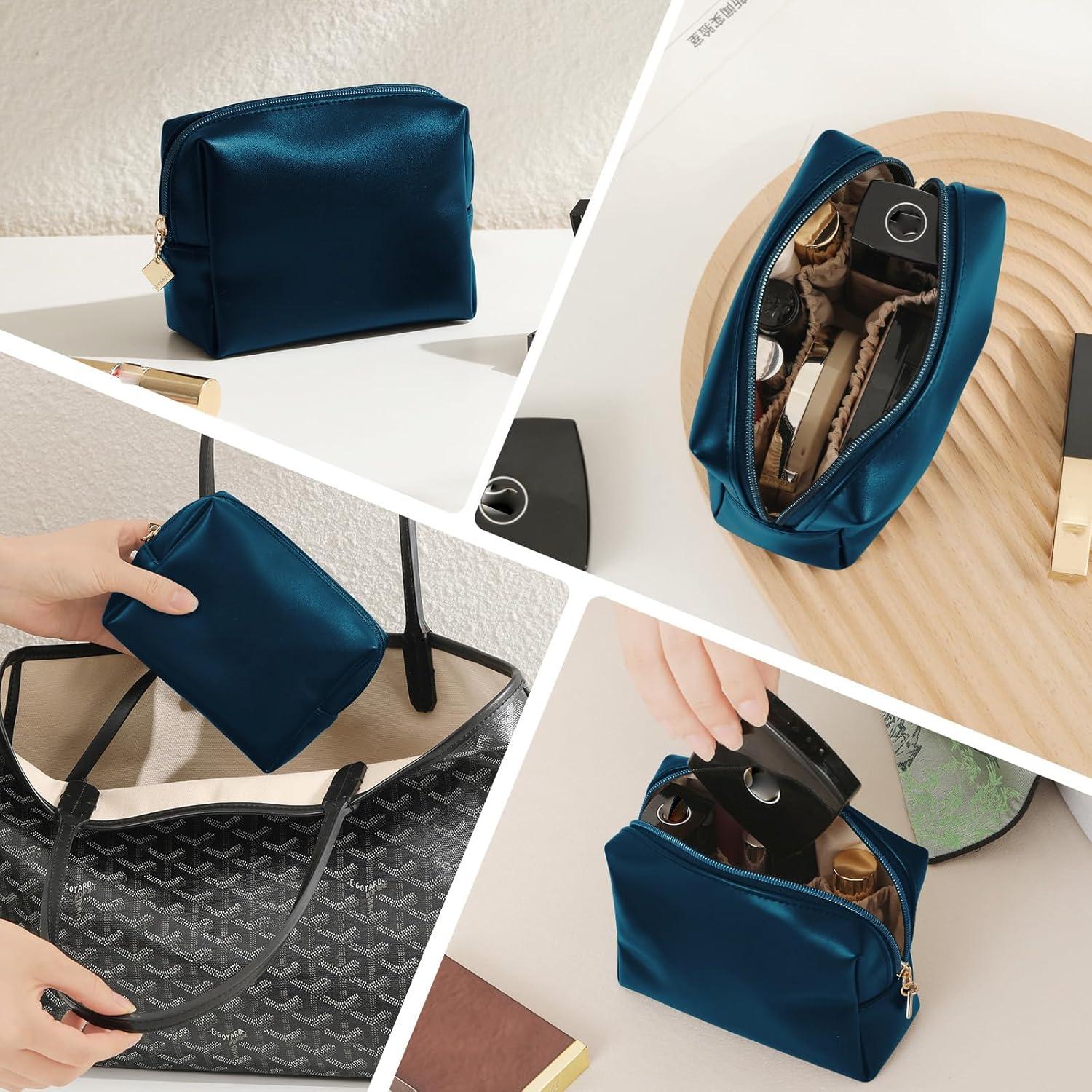 Bolsa de Maquillaje Cosmético Azul Oscuro PU Premium 13.97 cm