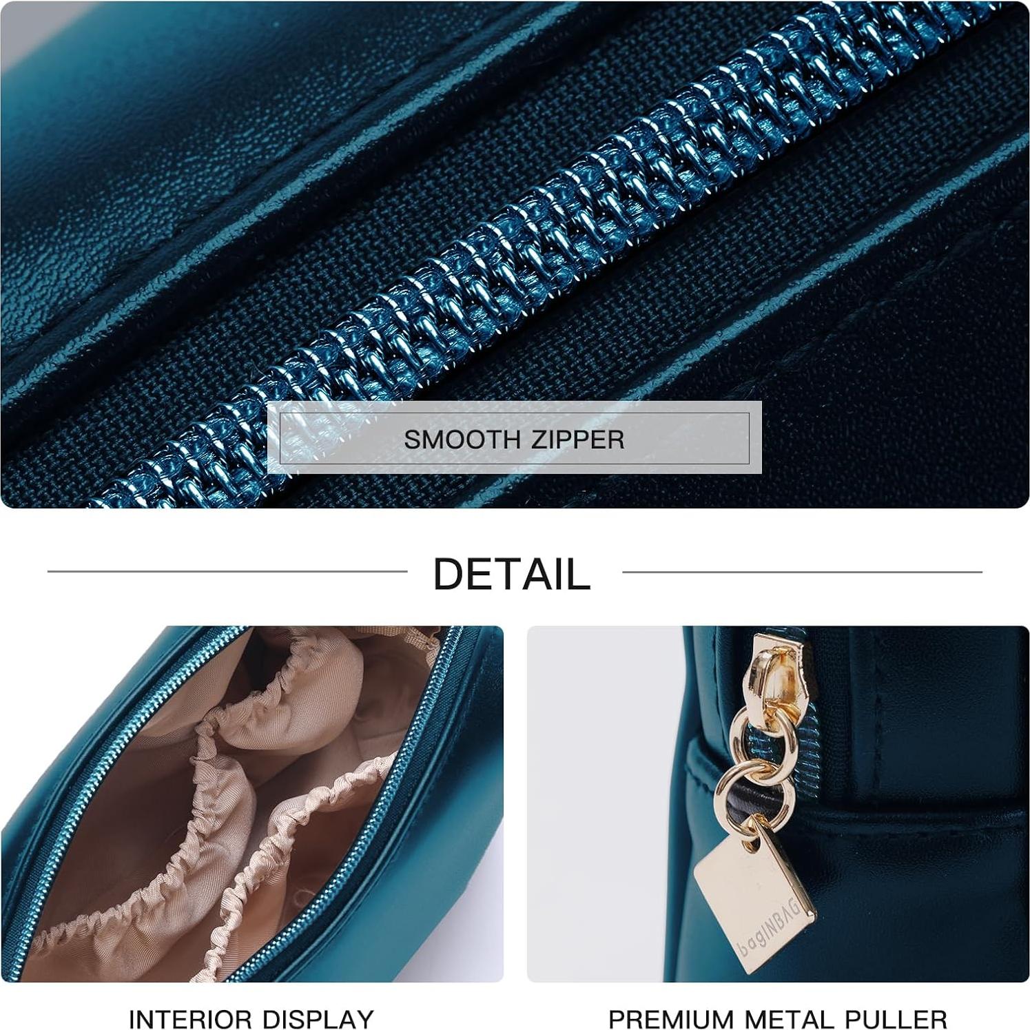 Bolsa de Maquillaje Cosmético Azul Oscuro PU Premium 13.97 cm