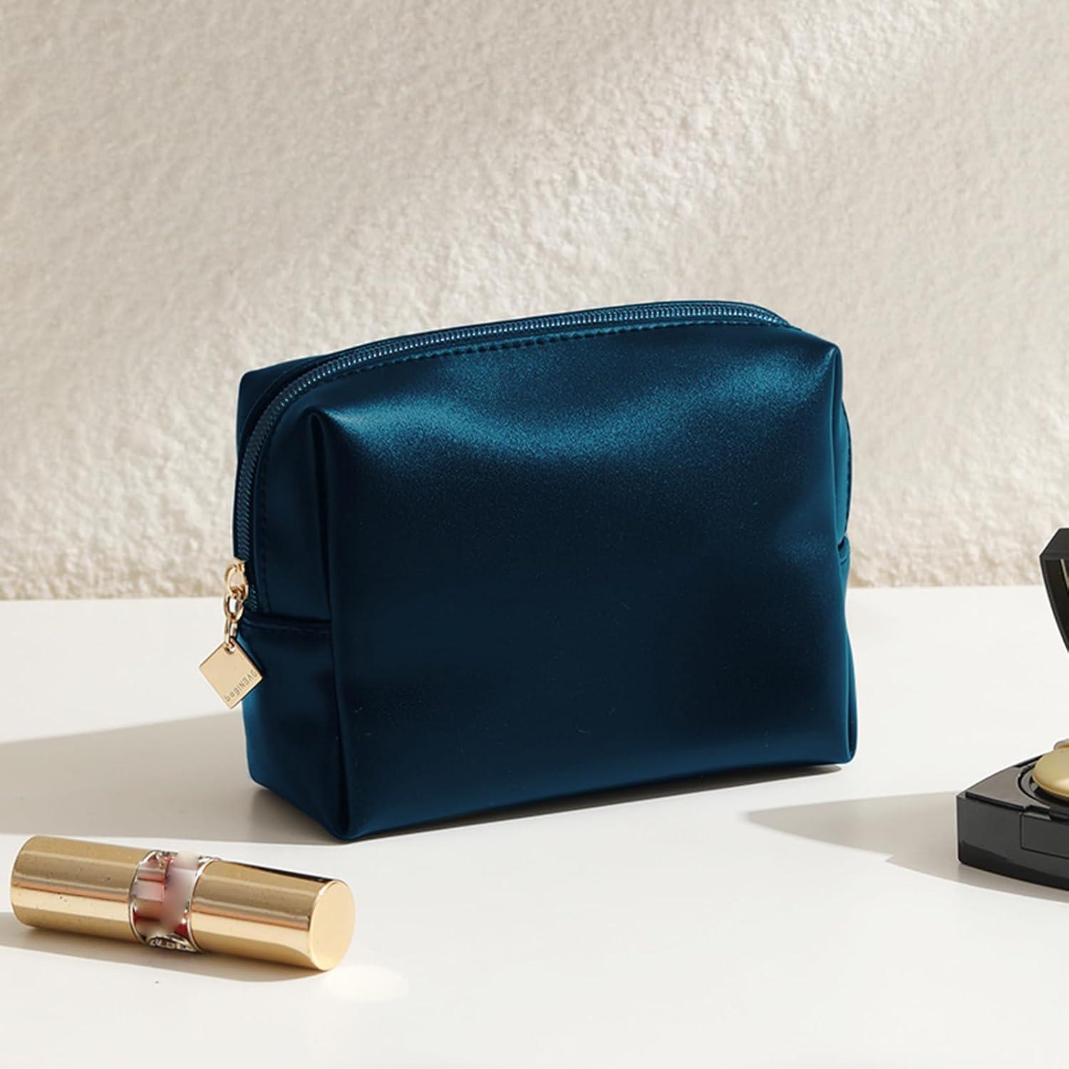 Bolsa de Maquillaje Cosmético Azul Oscuro PU Premium 13.97 cm