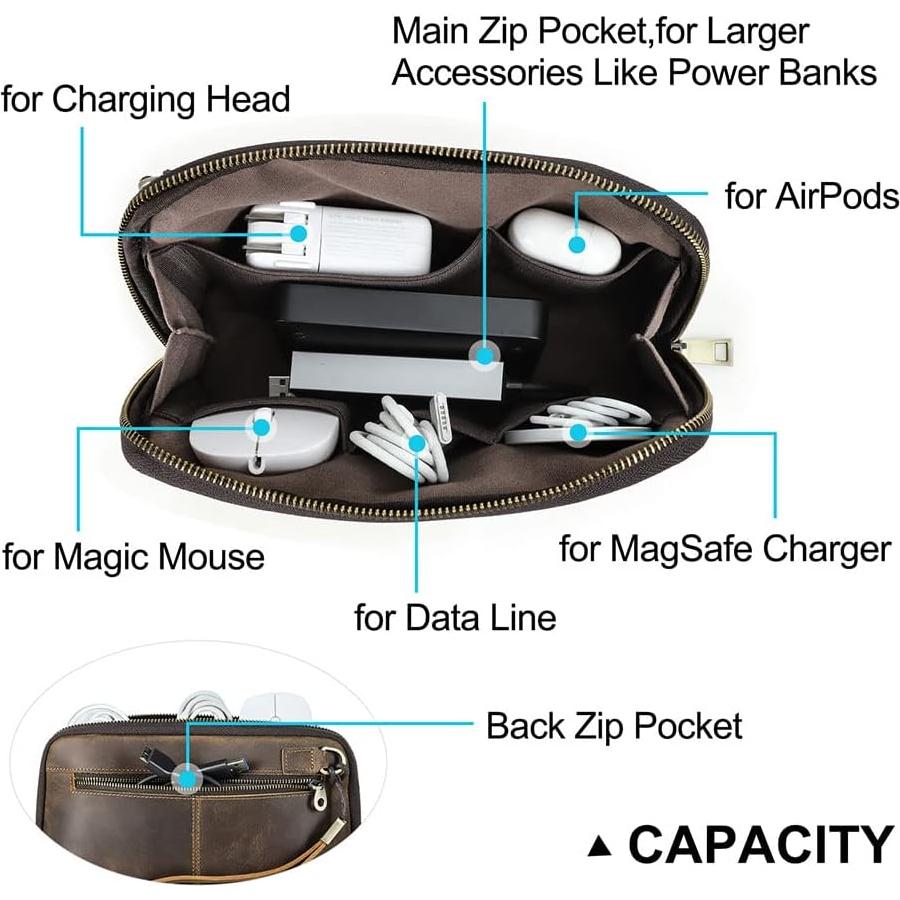 Organizador de Viaje de Cuero Contacts MC1034 para Cables y Accesorios