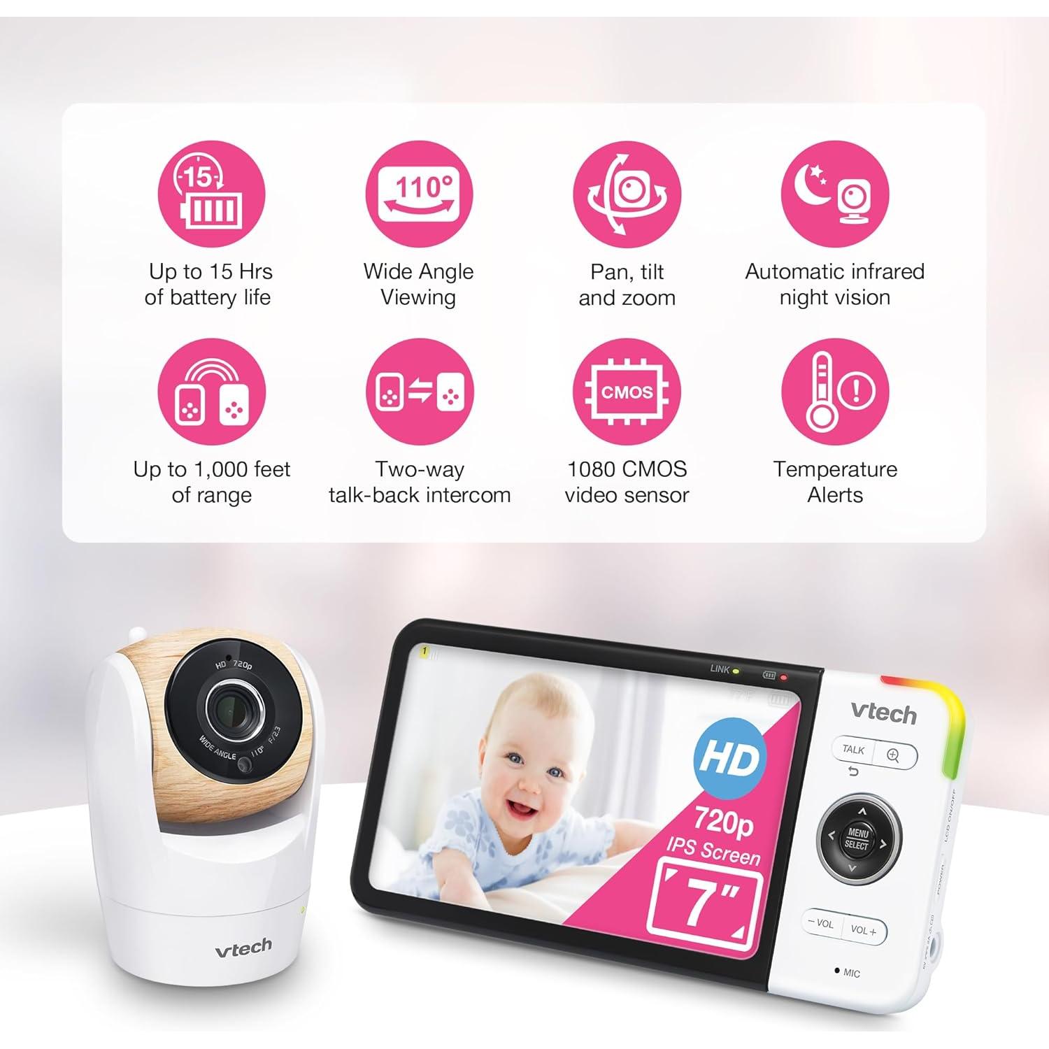 Monitor para Bebés VTech VM919-2HD 7" HD 720p 2 Cámaras