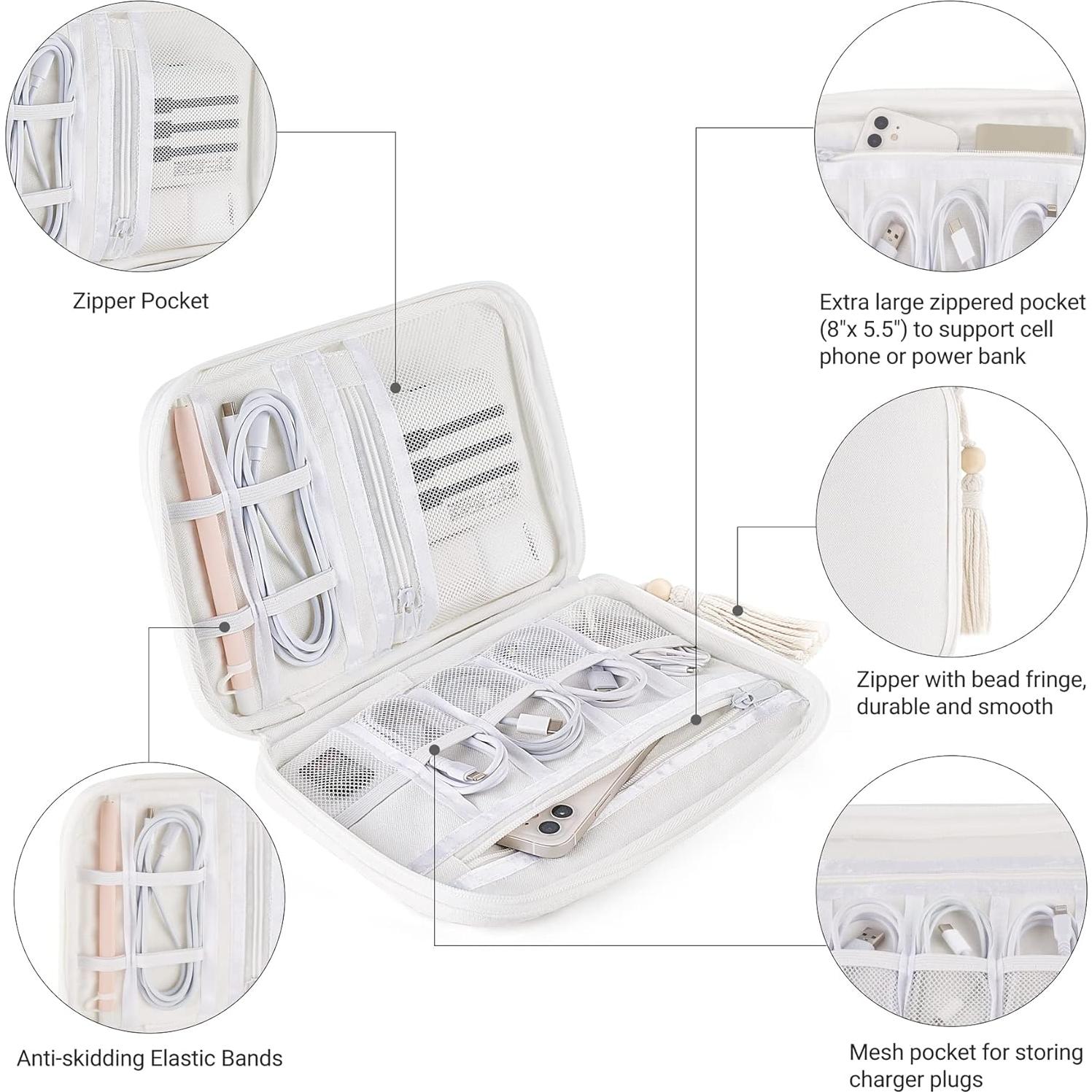 Organizador de Accesorios Electrónicos Mkono Mediano Algodón Blanco