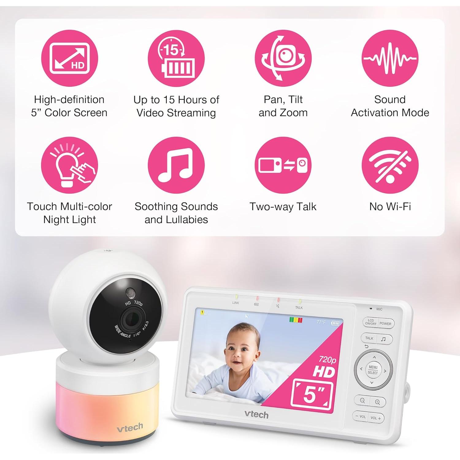 Monitor de Bebé VTech VM5263 Video y Audio 5" HD Blanco