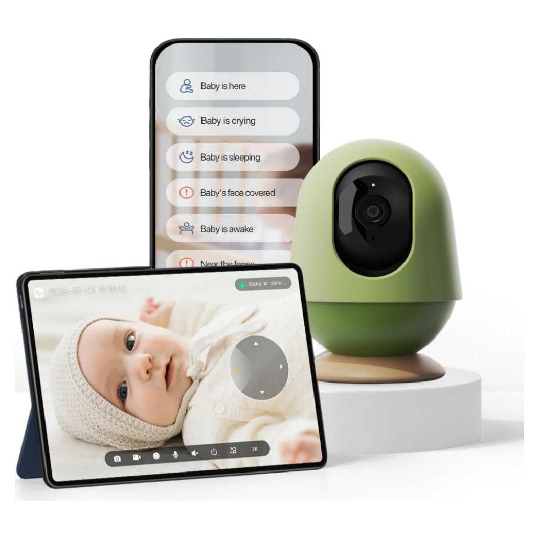 Monitor de Bebé WiFi Monai 3K FHD con Audio y Alertas IA