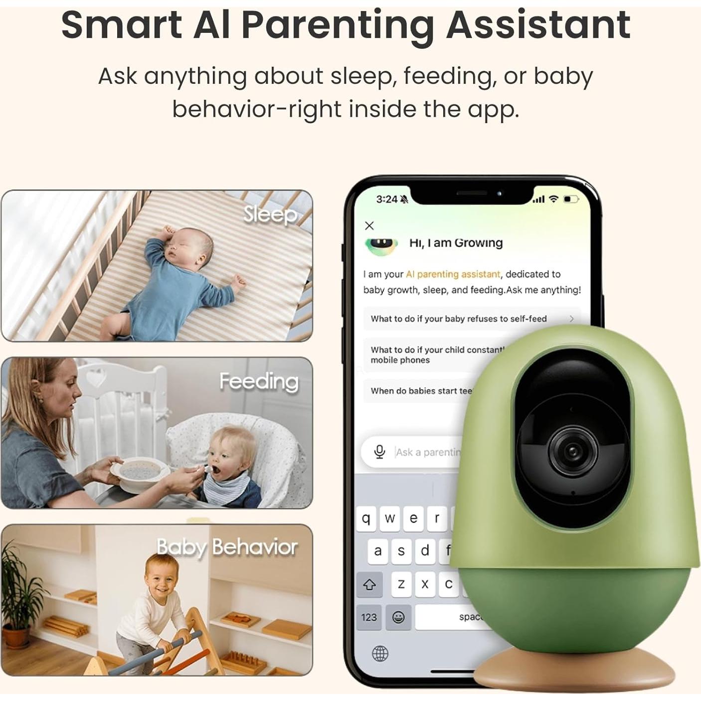 Monitor de Bebé WiFi Monai 3K FHD con Audio y Alertas IA
