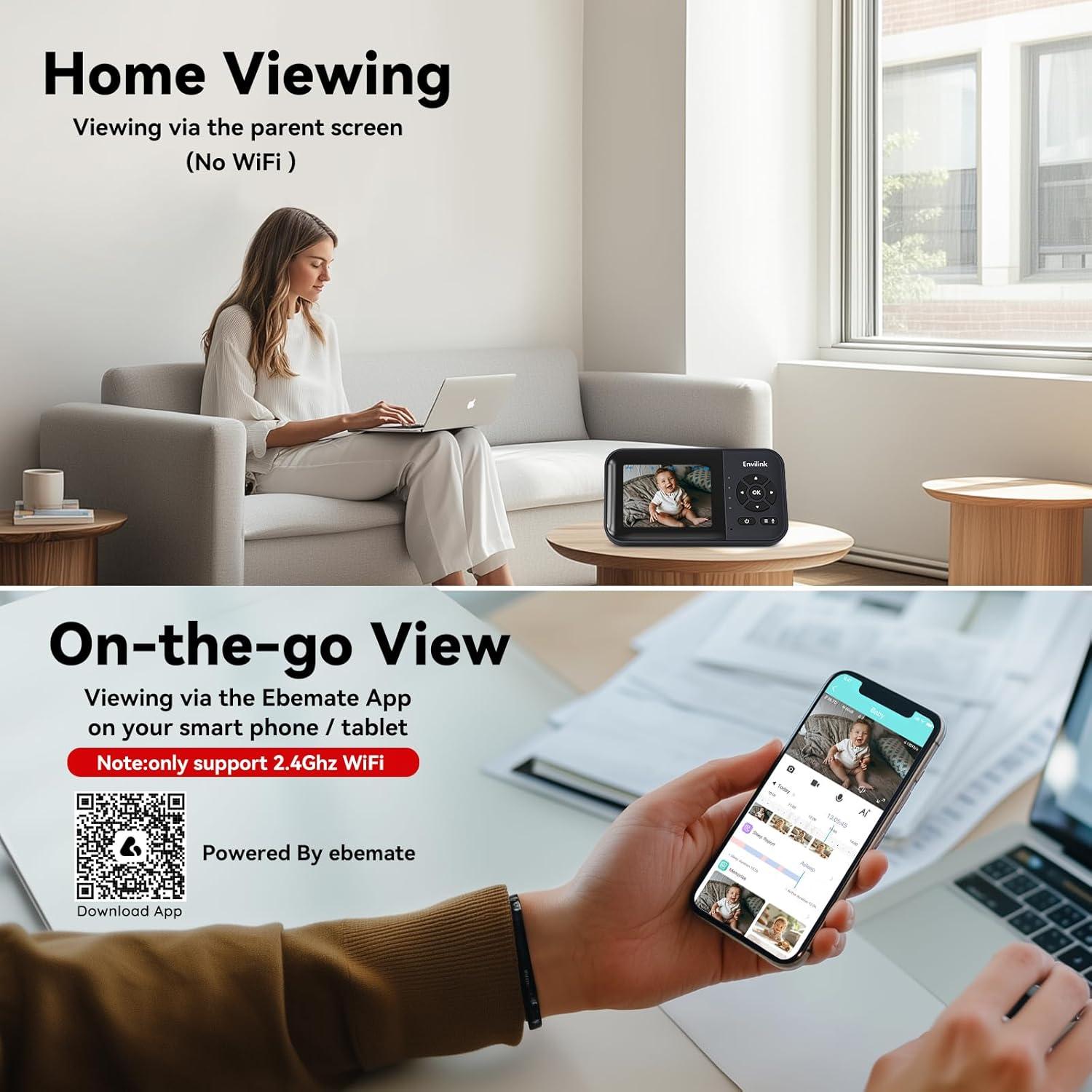 Monitor de Bebés Envilink BMSNVI28, Pantalla 2.8", 1080p