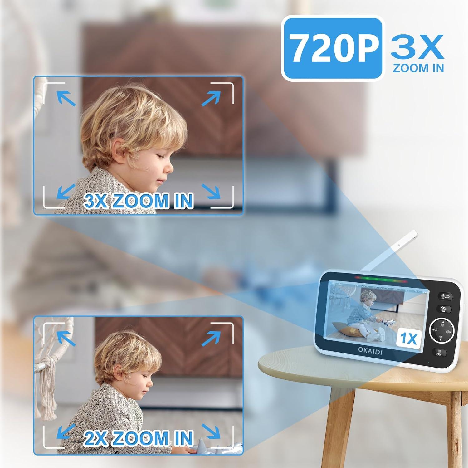 Monitor de Bebé OKAIDI 5" HD 720P con Cámara y Audio