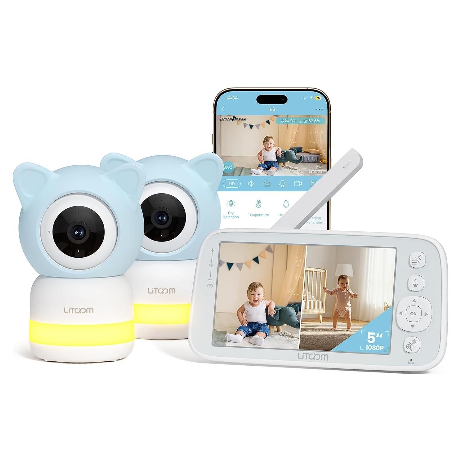 Monitor de Bebé Litokam 4MP con 2 Cámaras y Audio 1080P