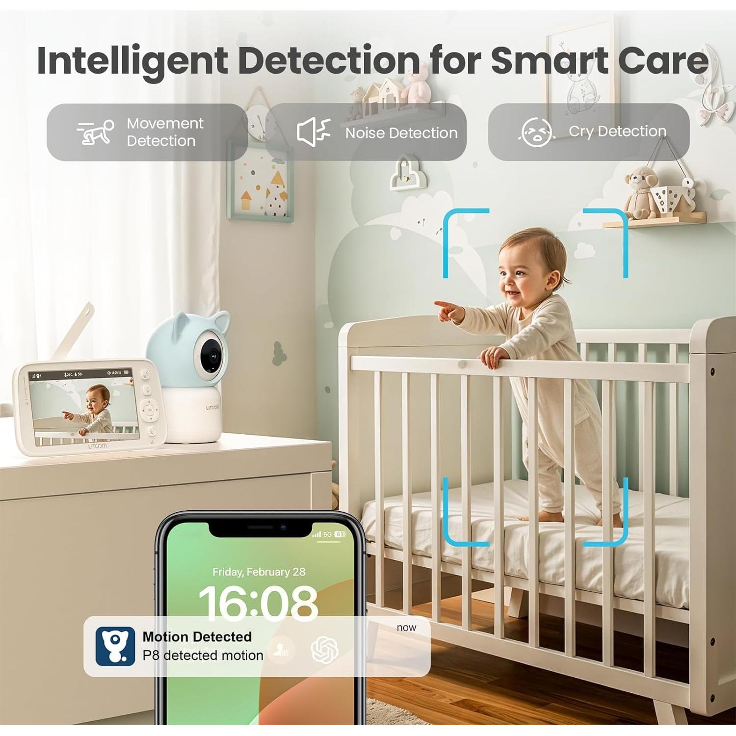 Monitor de Bebé Litokam 4MP con 2 Cámaras y Audio 1080P