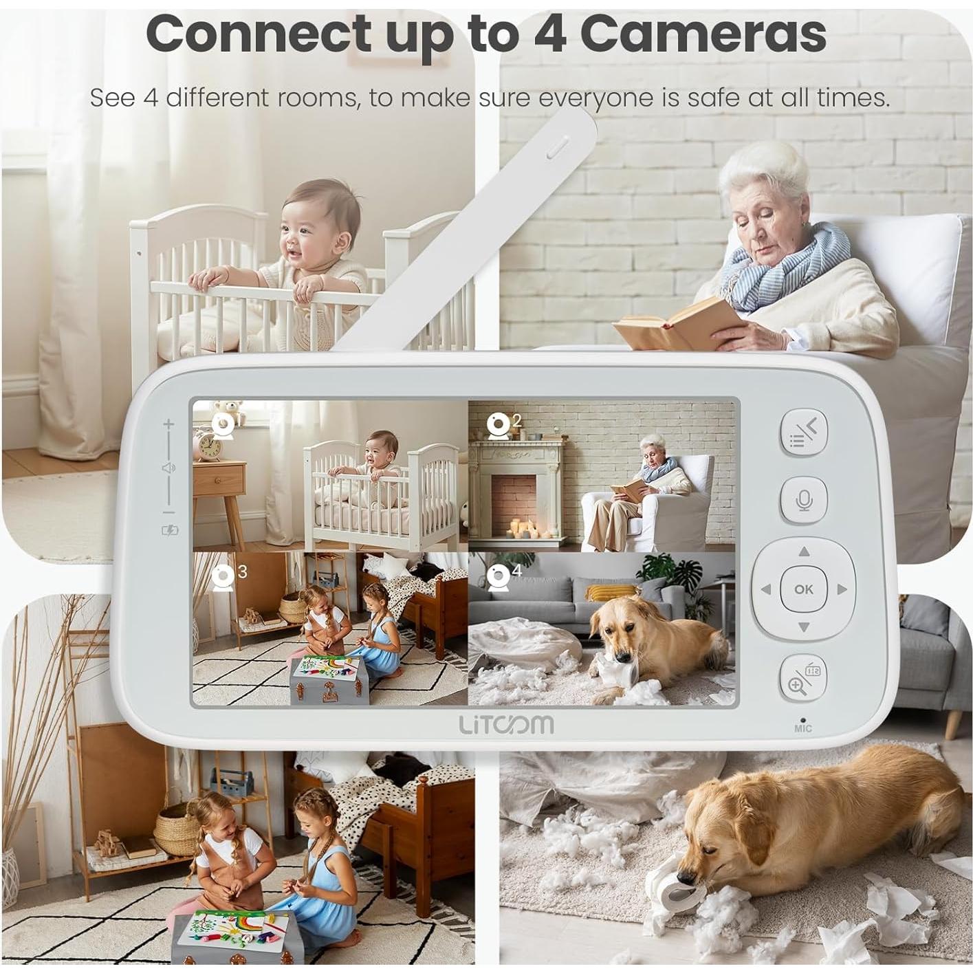 Monitor de Bebé Litokam 4MP con 2 Cámaras y Audio 1080P