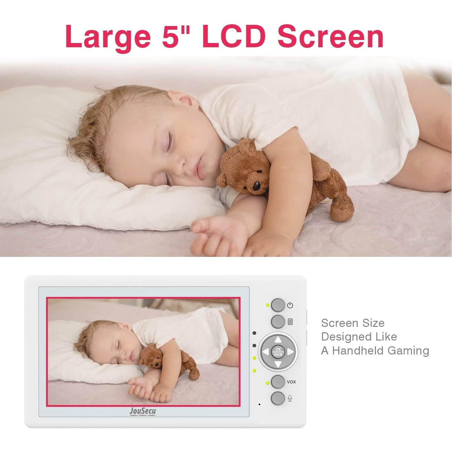 Monitor de Bebé JouSecu 5" 2 Cámaras Audio Video Sin WiFi