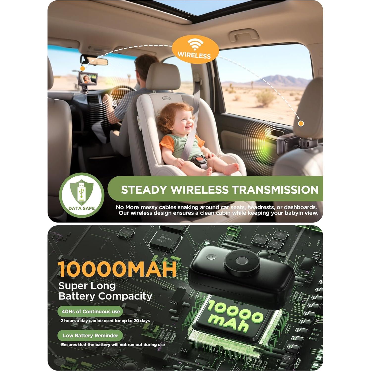 Cámara de coche inalámbrica NUOTUN 4.3'' HD 1080P con visión nocturna