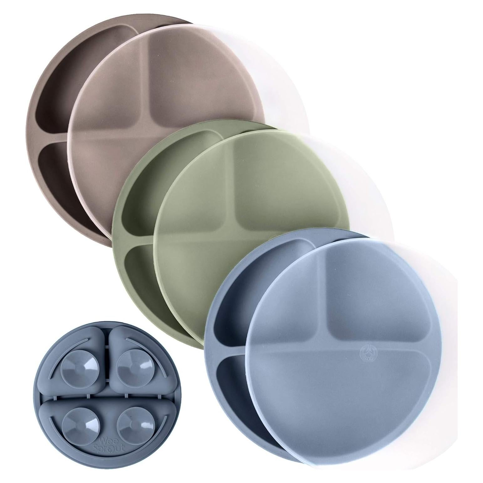Platos de Succión WeeSprout con Tapas - 3 Piezas de Silicona