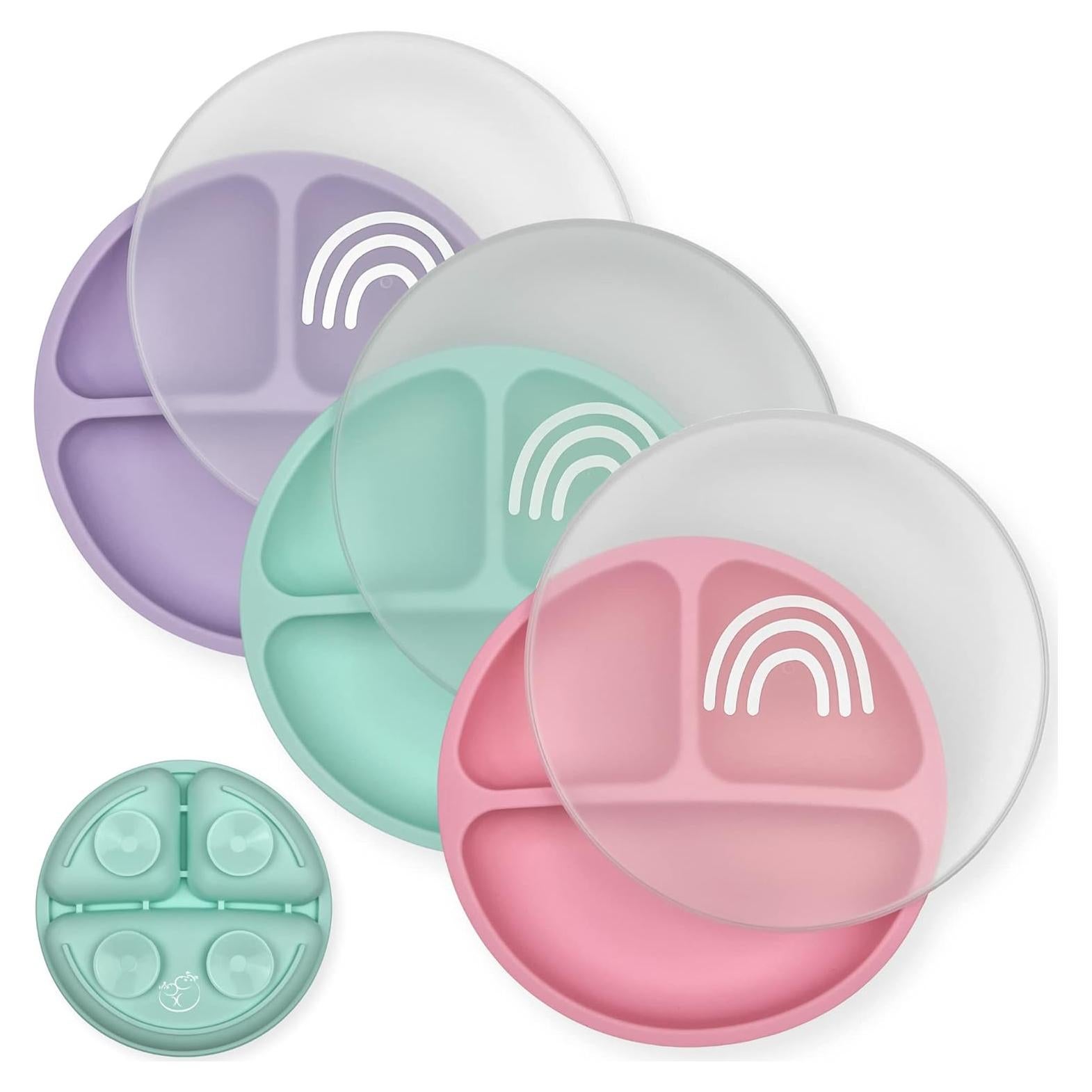 Platos Divididos de Silicona Hippypotamus - Set de 3 con Tapas