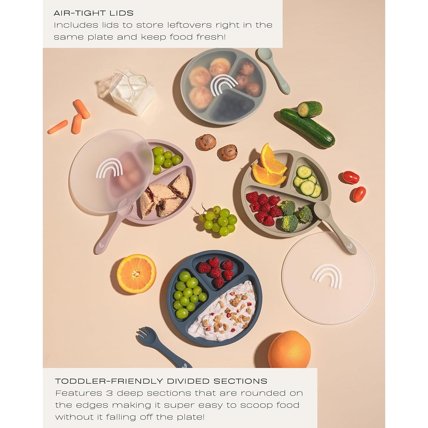 Platos Divididos de Silicona Hippypotamus - Set de 3 con Tapas