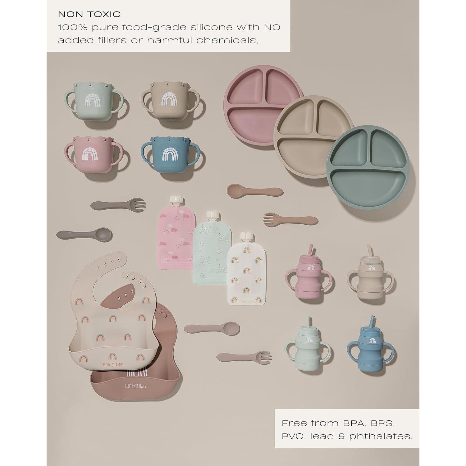 Platos Divididos de Silicona Hippypotamus - Set de 3 con Tapas