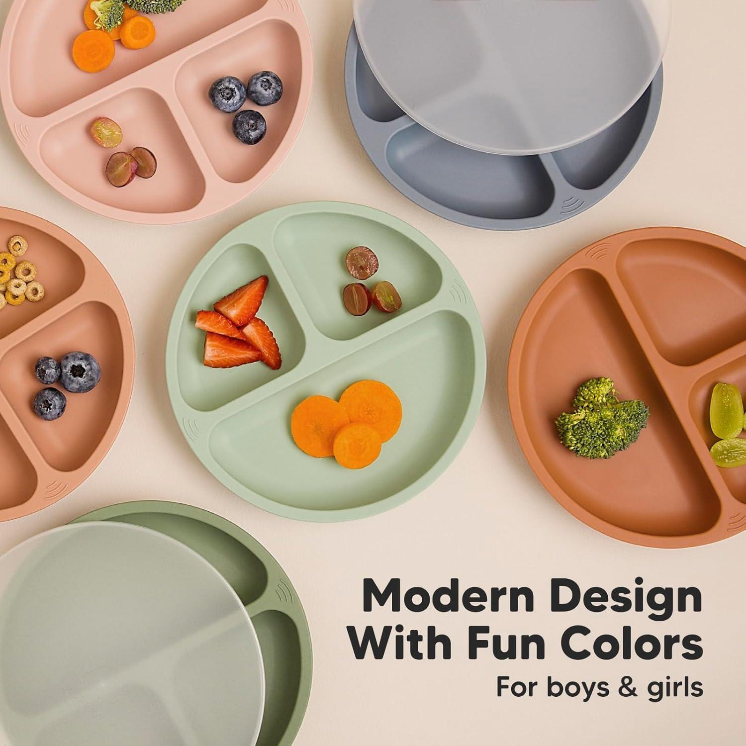 Platos de Succión Silicona KeaBabies con Tapas - 3 Unidades