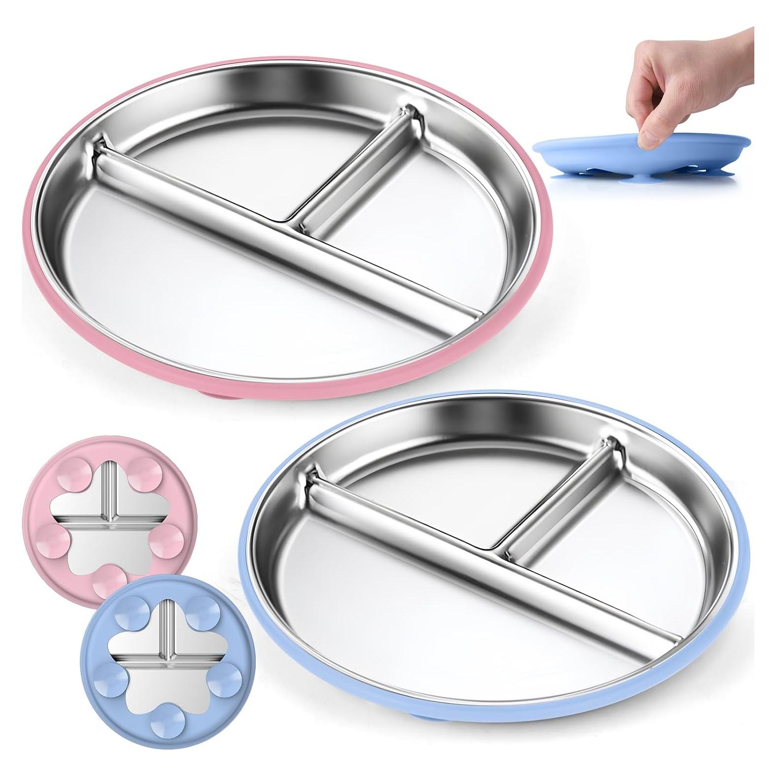 Platos Divididos de Acero Inoxidable OVV para Niños - 22.86 cm, 2 Unidades