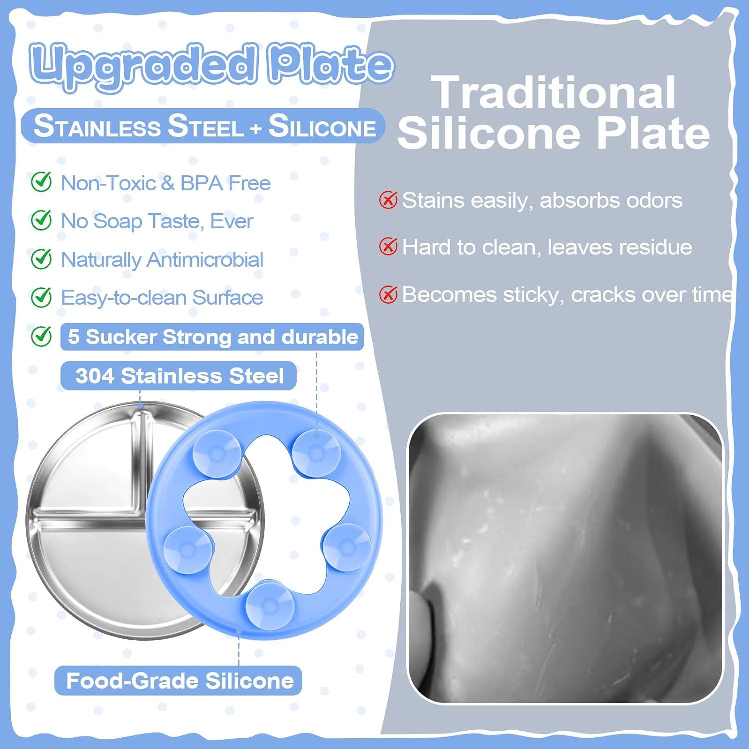 Platos Divididos de Acero Inoxidable OVV para Niños - 22.86 cm, 2 Unidades