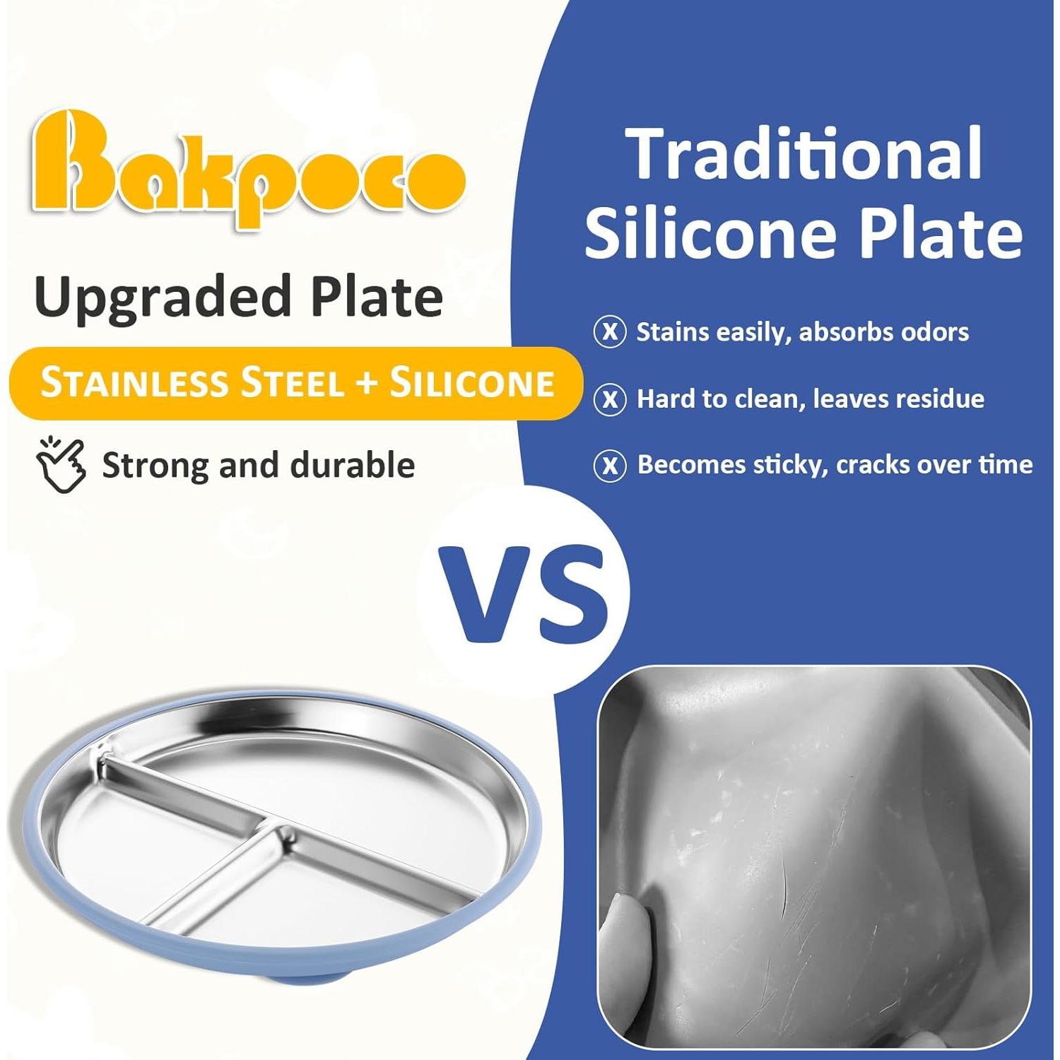 Plato Dividido de Acero Inoxidable Bakpoco 22.86 cm Antideslizante
