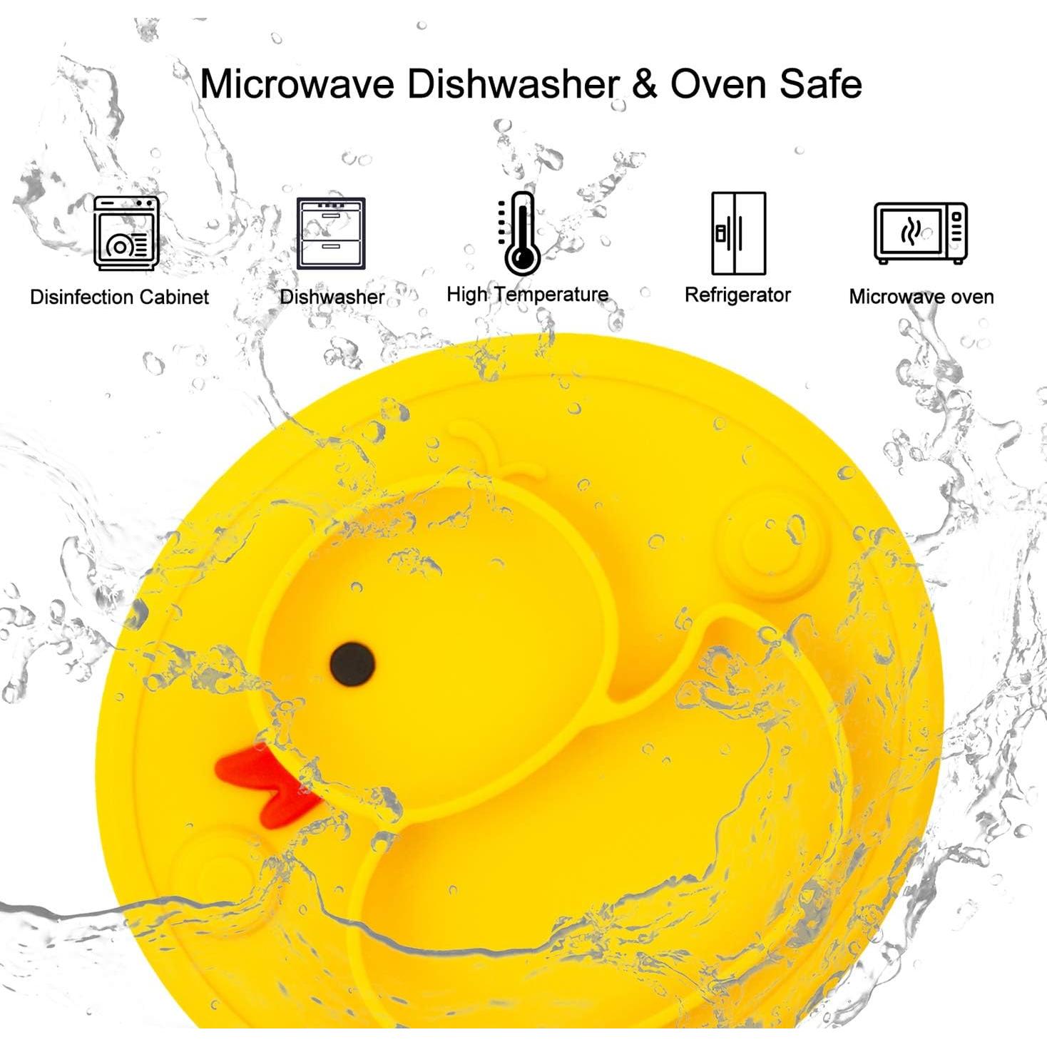Plato Dividido de Silicona Linowos Pato Amarillo Antideslizante