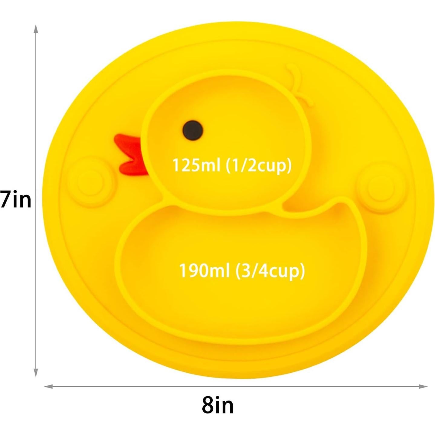Plato Dividido de Silicona Linowos Pato Amarillo Antideslizante