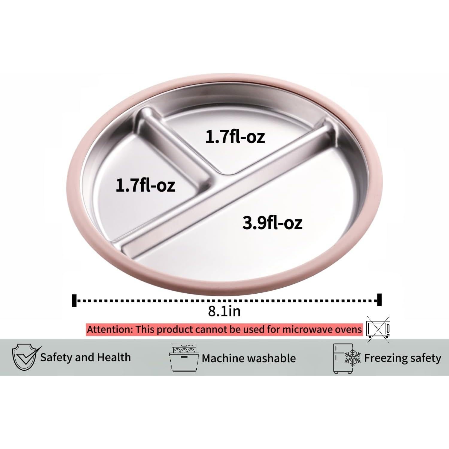 Platos Divididos para Niños SPMKTQK 20.6 cm Acero Inoxidable 3 Piezas