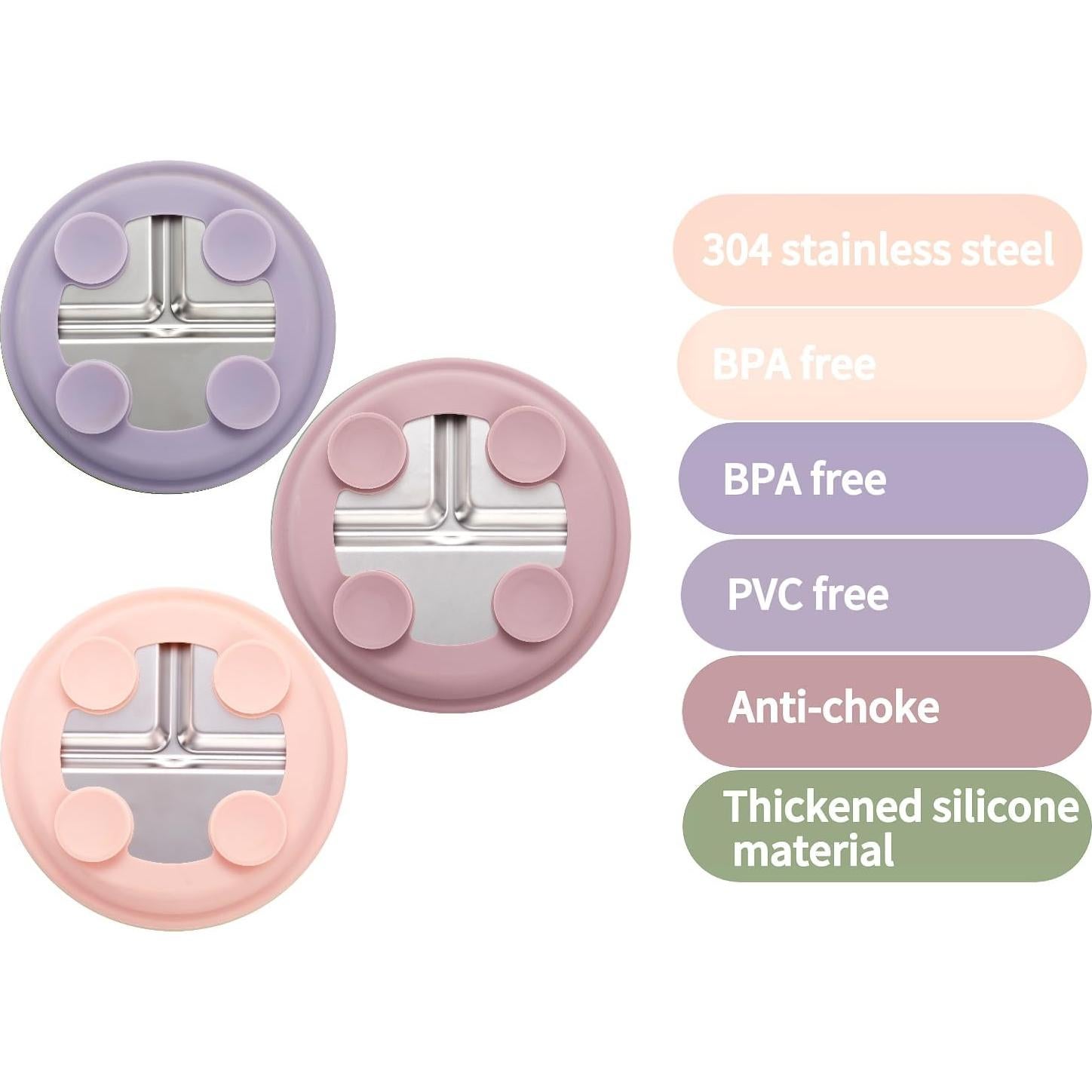 Platos Divididos para Niños SPMKTQK 20.6 cm Acero Inoxidable 3 Piezas