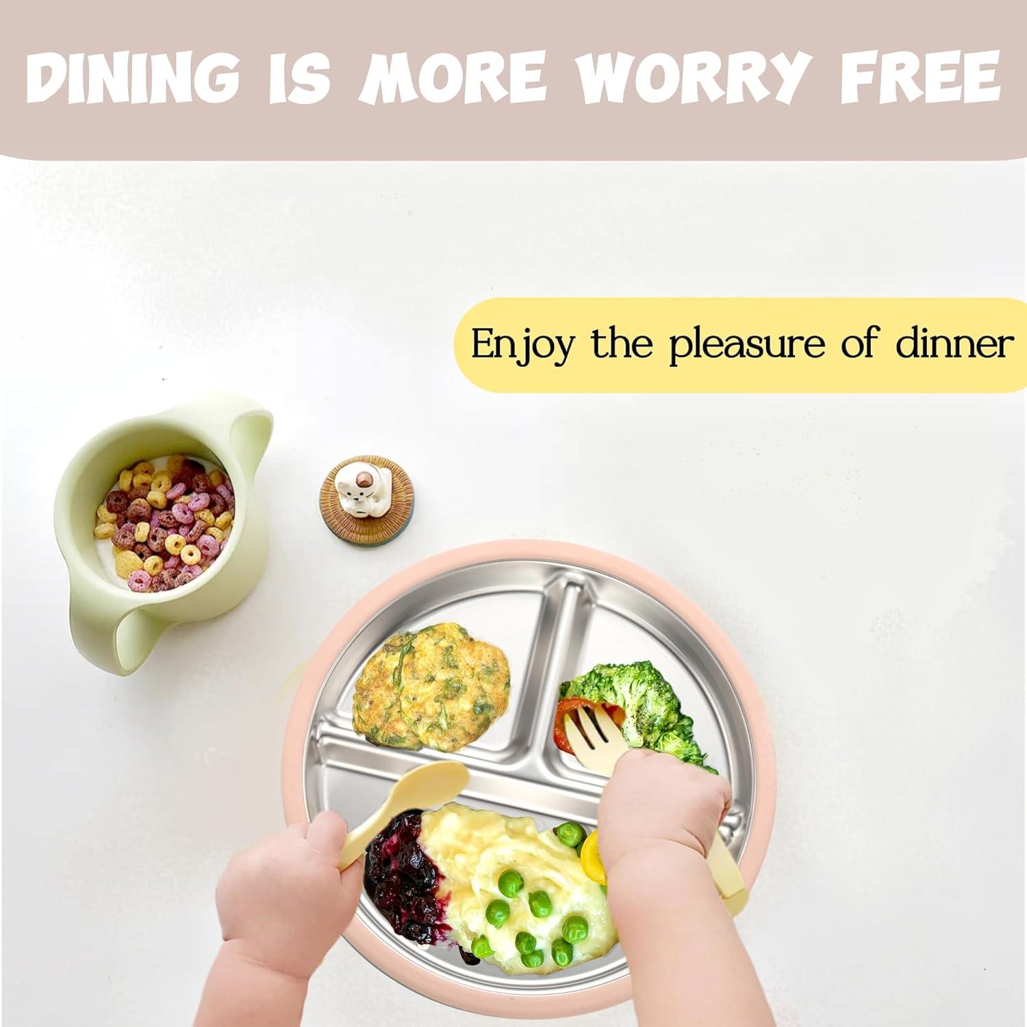 Platos Divididos para Niños SPMKTQK 20.6 cm Acero Inoxidable 3 Piezas