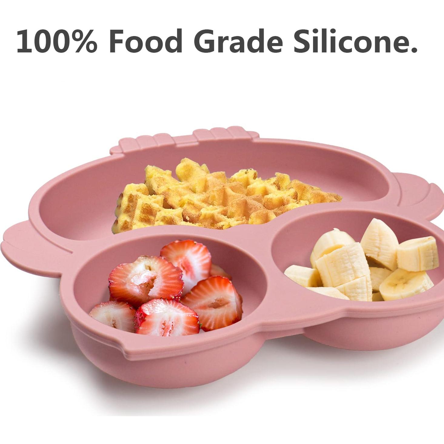 Plato de Silicona IDVVSSX Rosa para Bebés con Succión Dividido
