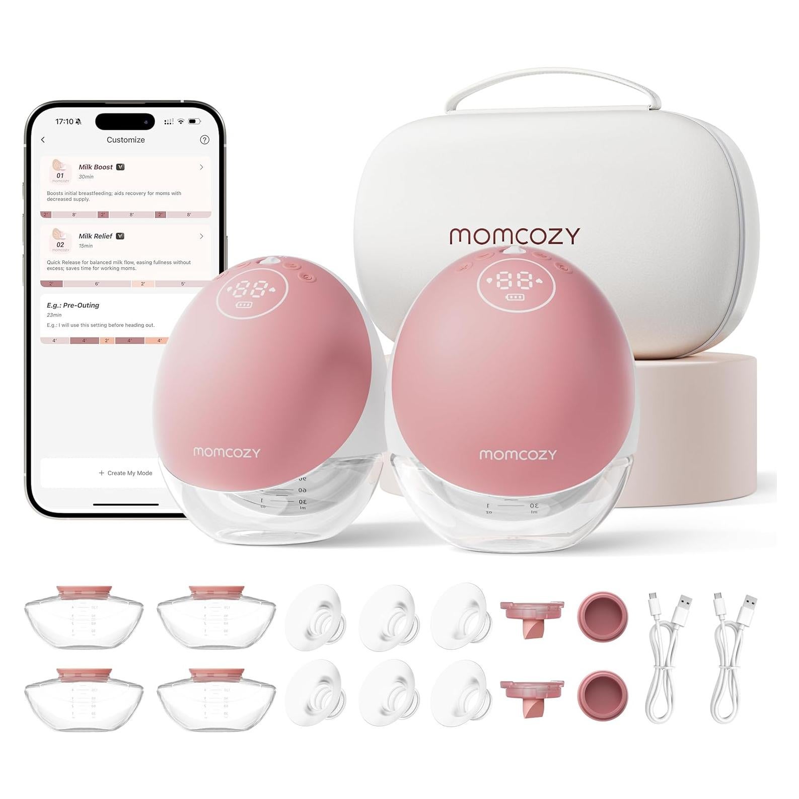 Extractor de Leche Portátil Momcozy M9 24mm 2 Paquete Rojo