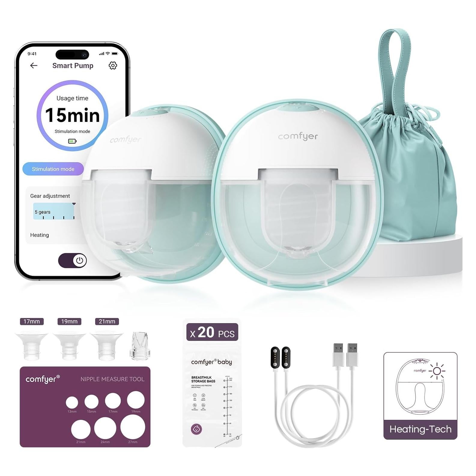 Extractor de Leche Calentado Comfyer W2 - Paquete de 2, Succión Hospitalaria