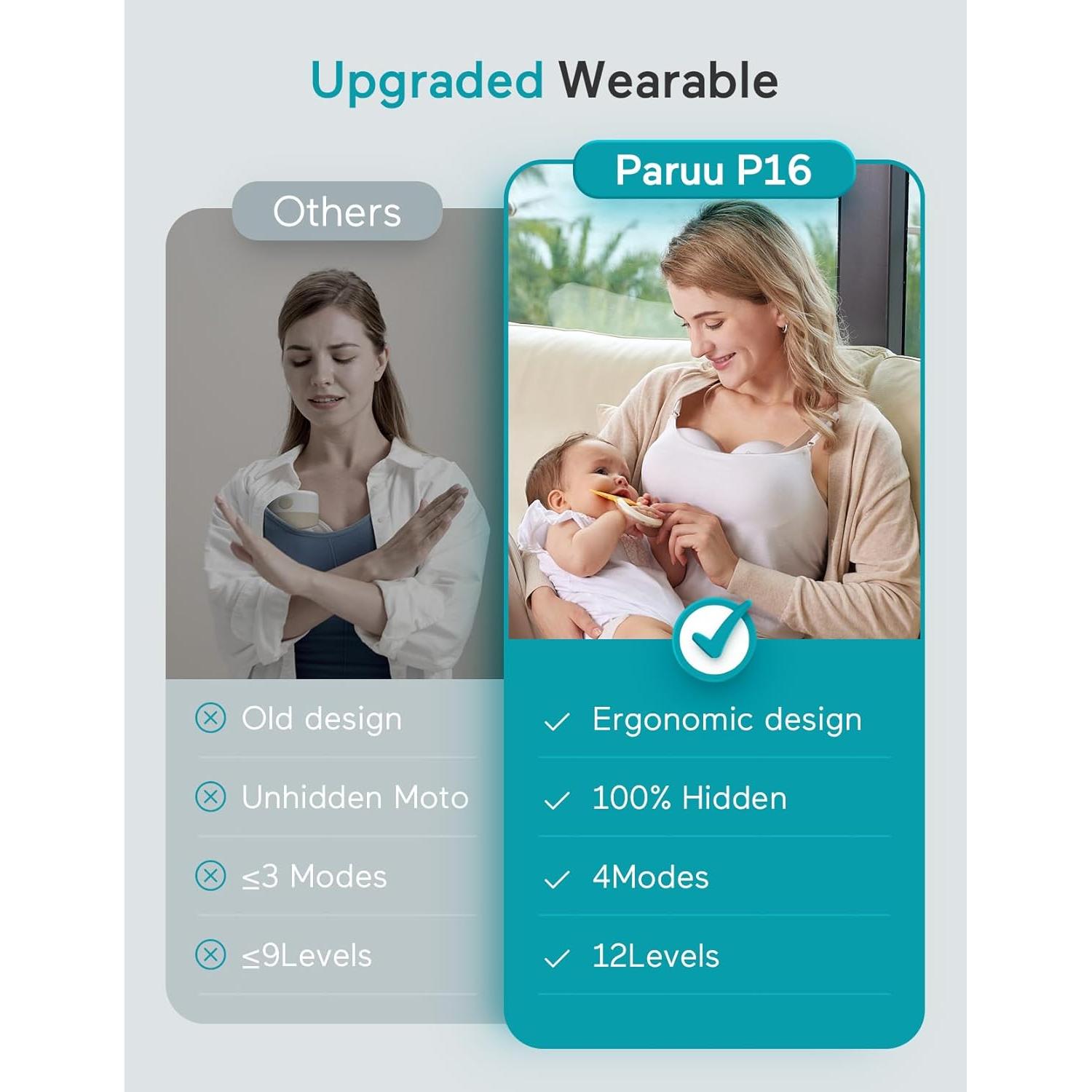 Extractor de Leche Eléctrico Paruu P16 Portátil 4 Modos 12 Niveles