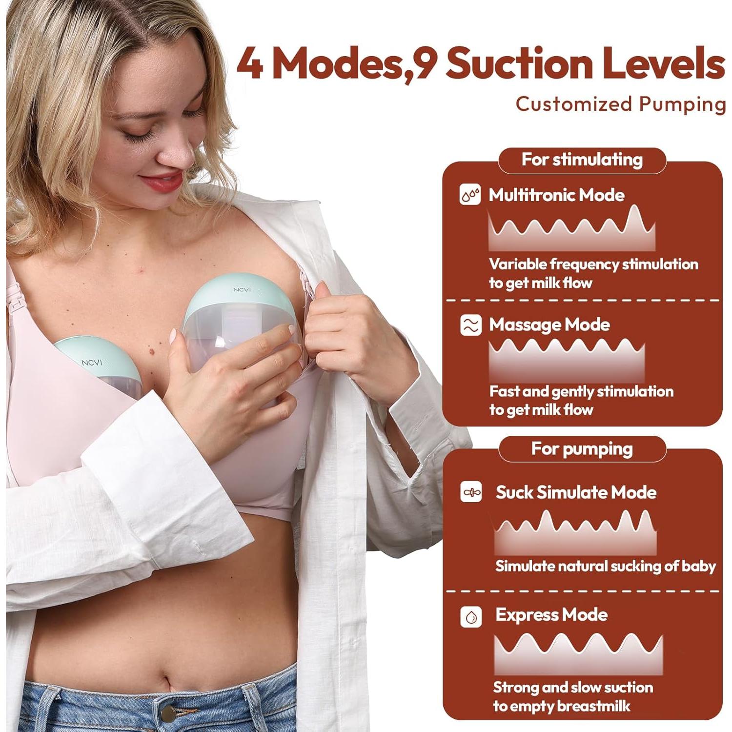 Bomba de Pecho Eléctrica NCVI Portátil 2 Paquete 4 Modos 9 Niveles