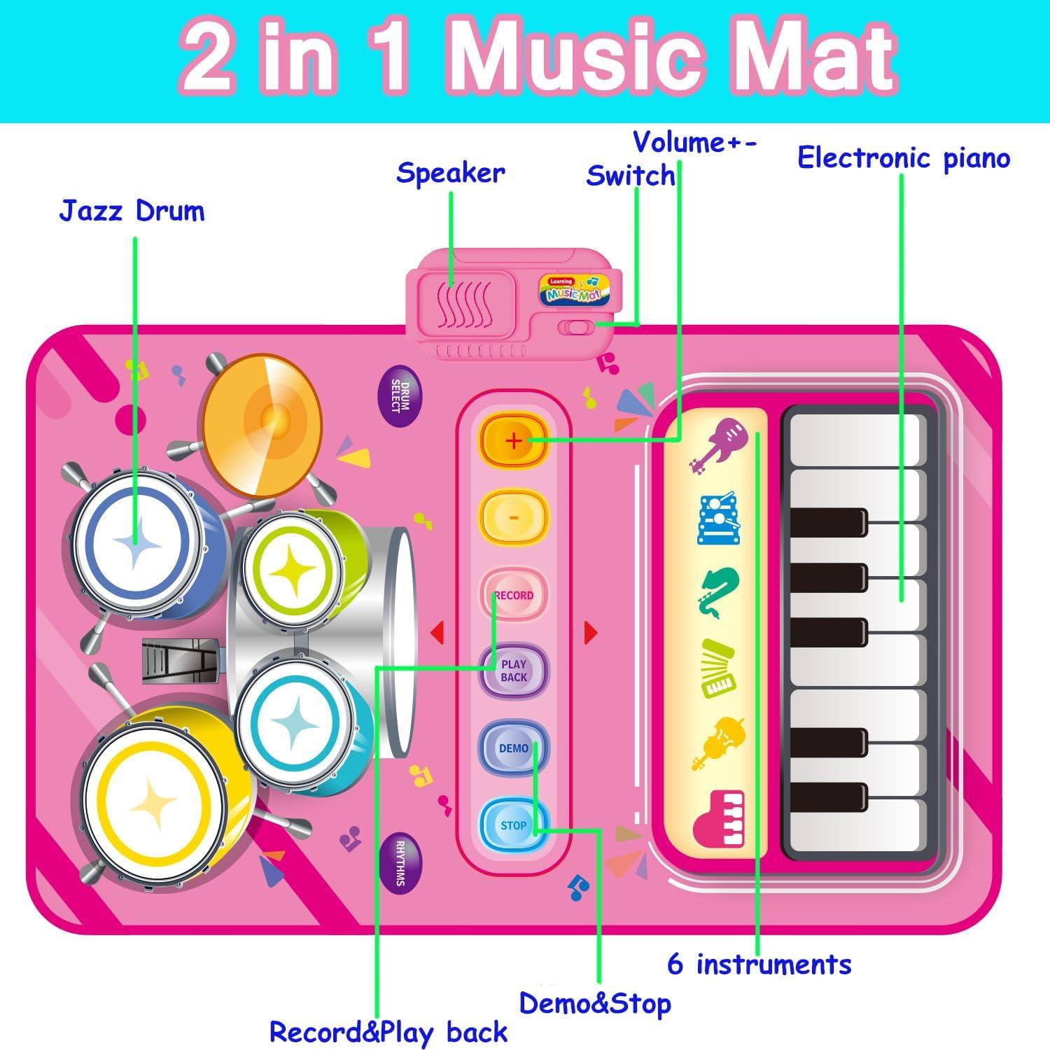 Alfombra de Piano Musical HONGID 2 en 1 para Niñas 1-3 Años