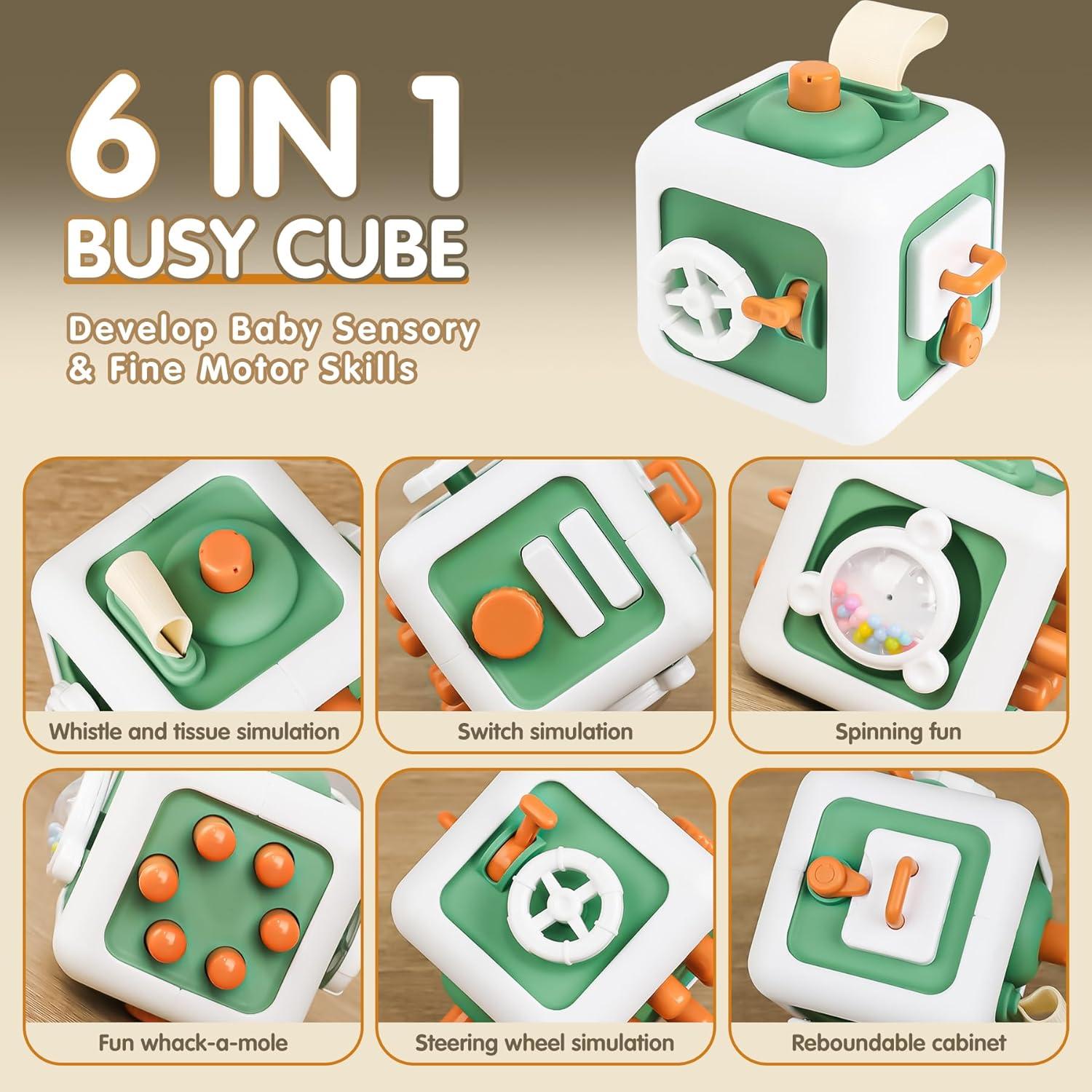 Cubo Ocupado Montessori SOSUSHOE Verde 8x8 cm Juguete 1-3 Años