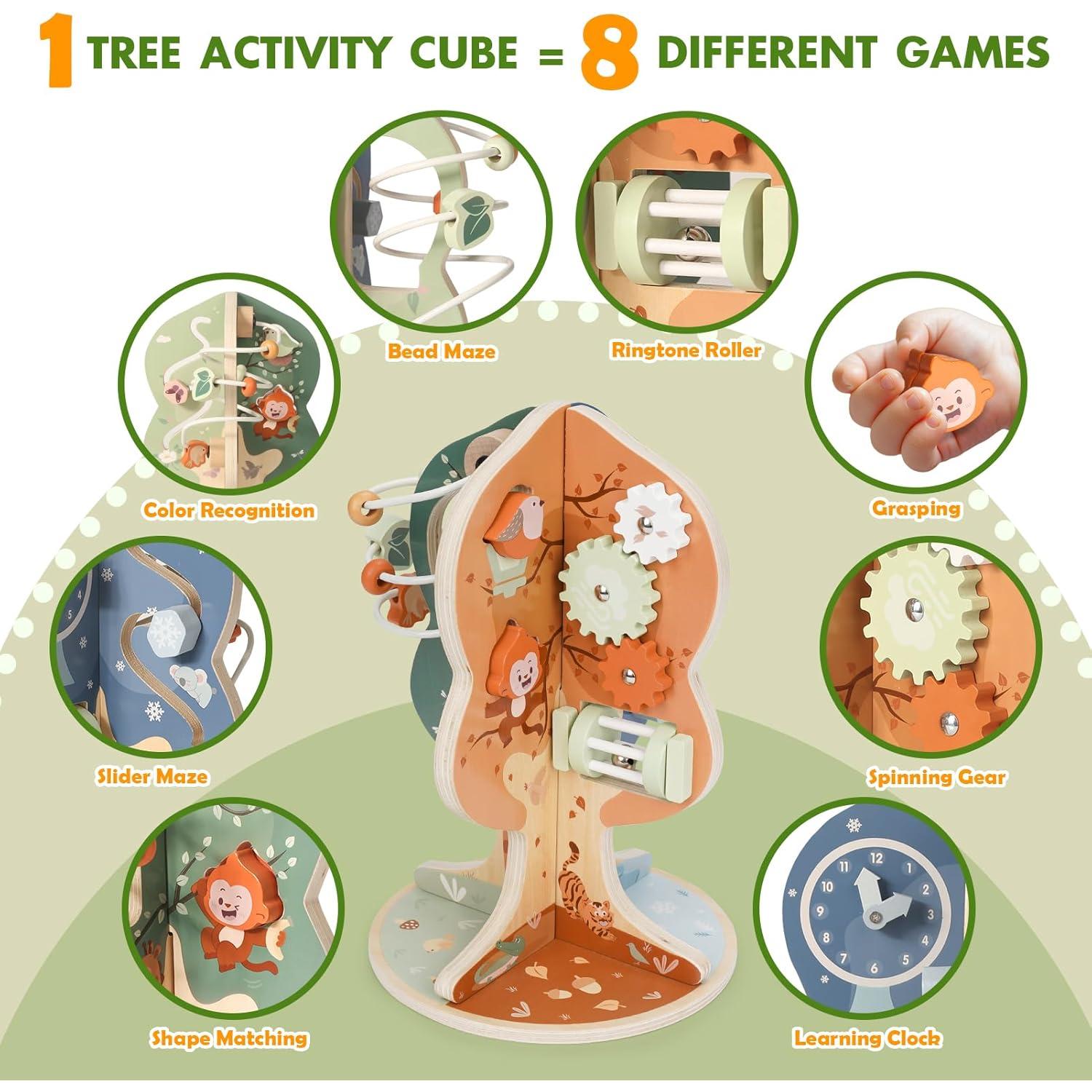 Cubo de Actividades de Madera Joyreal 8 en 1 para Niños 1+ Años