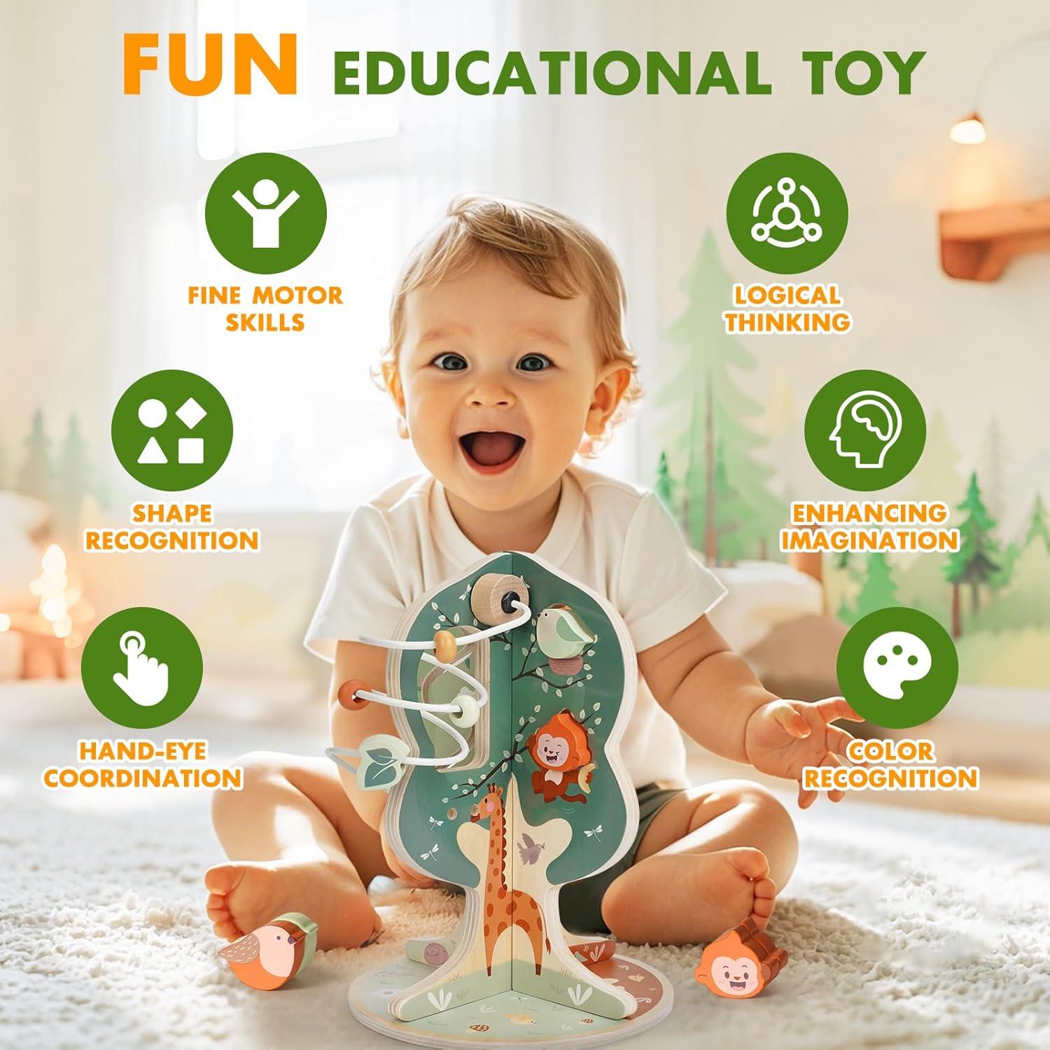 Cubo de Actividades de Madera Joyreal 8 en 1 para Niños 1+ Años