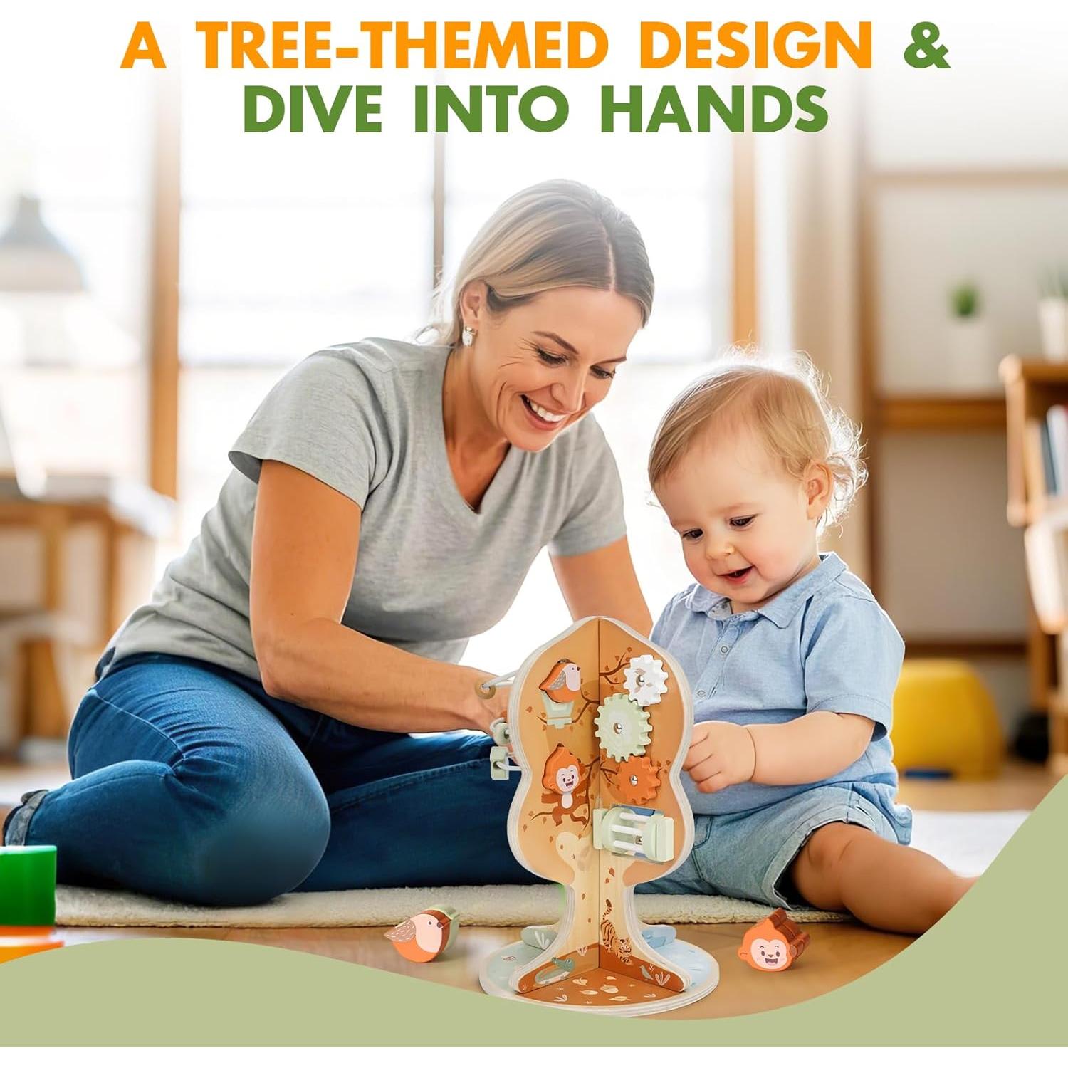 Cubo de Actividades de Madera Joyreal 8 en 1 para Niños 1+ Años