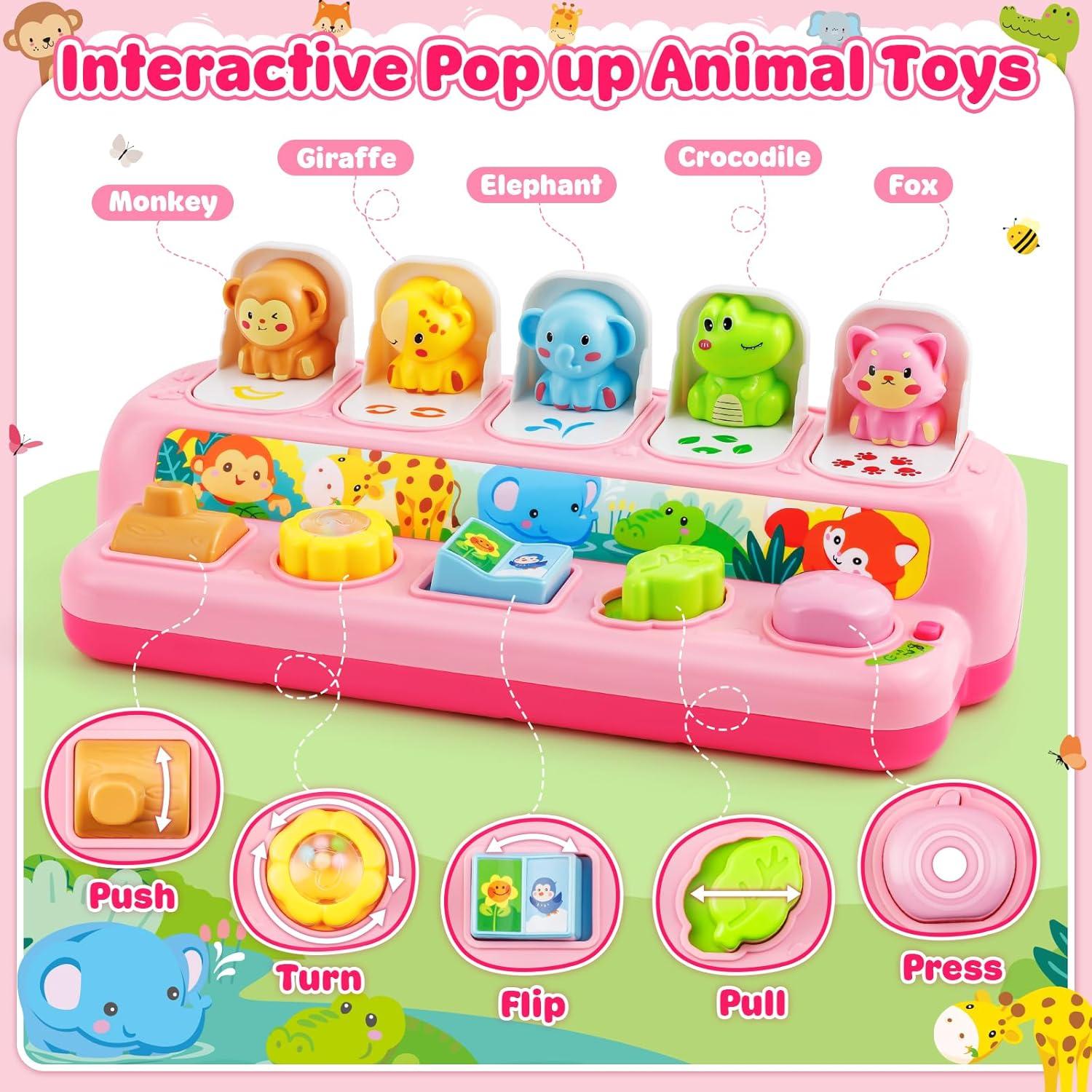 Duchong Toys for 1 Year Old Girls, Interactive Pop Up Toy with Music & Light, Montessori Learning Toys for Infant Baby Toddler 9-12-18 Months, First 1st Birthday Gifts for Girls Boys