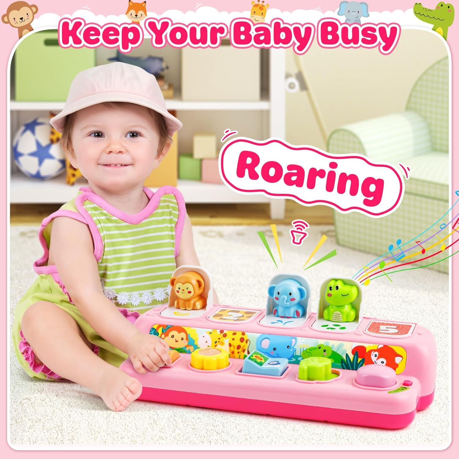 Duchong Toys for 1 Year Old Girls, Interactive Pop Up Toy with Music & Light, Montessori Learning Toys for Infant Baby Toddler 9-12-18 Months, First 1st Birthday Gifts for Girls Boys