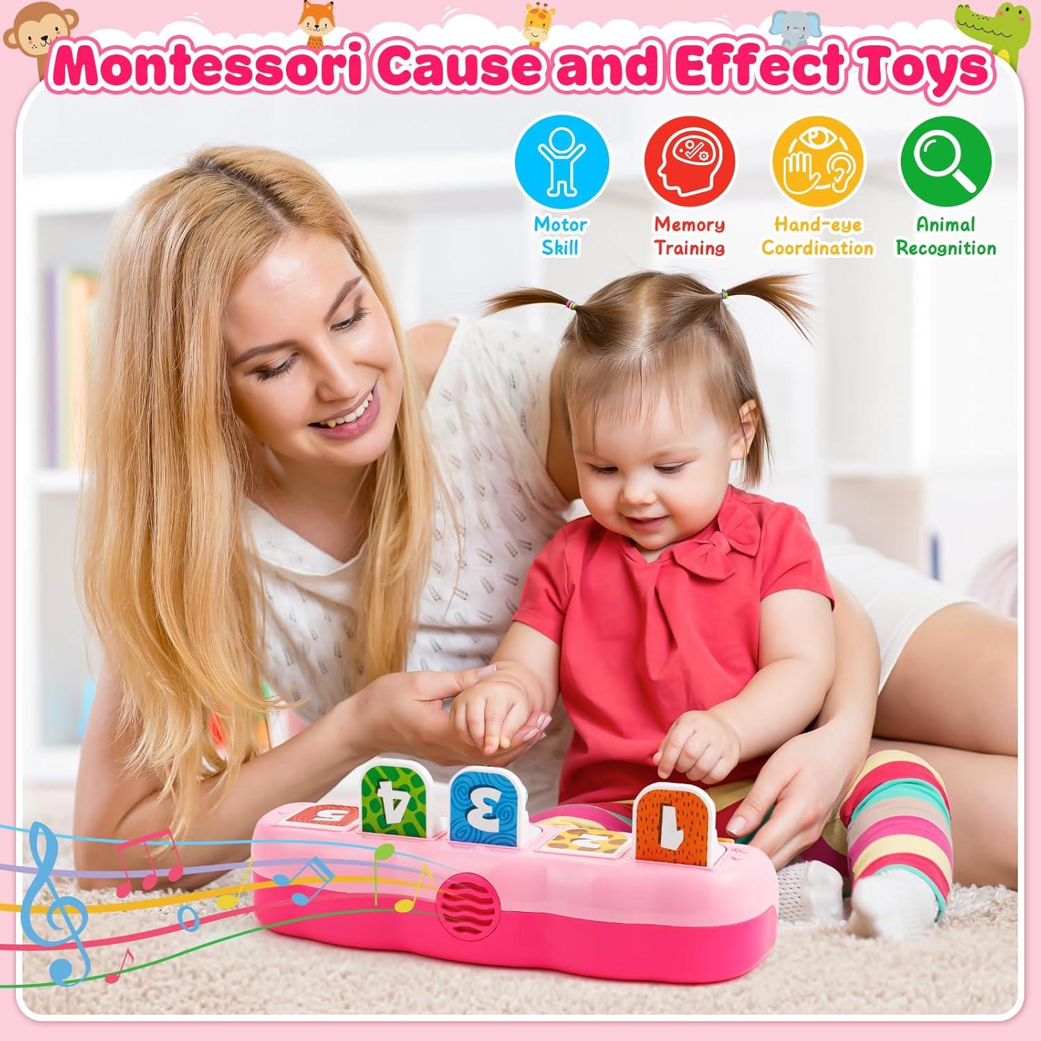 Duchong Toys for 1 Year Old Girls, Interactive Pop Up Toy with Music & Light, Montessori Learning Toys for Infant Baby Toddler 9-12-18 Months, First 1st Birthday Gifts for Girls Boys