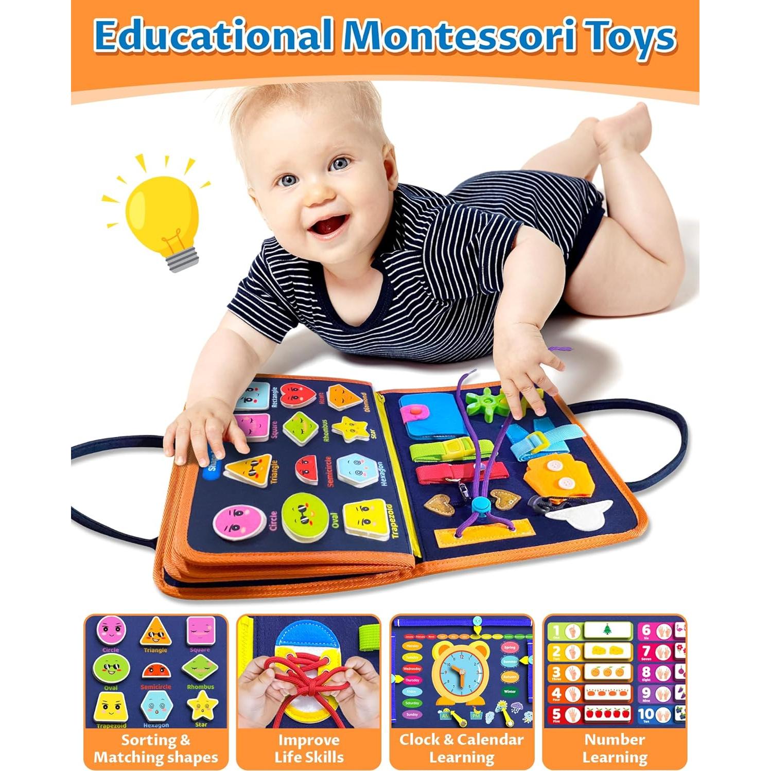 Exorany Busy Board Montessori Juguete Educativo Naranja 8 en 1