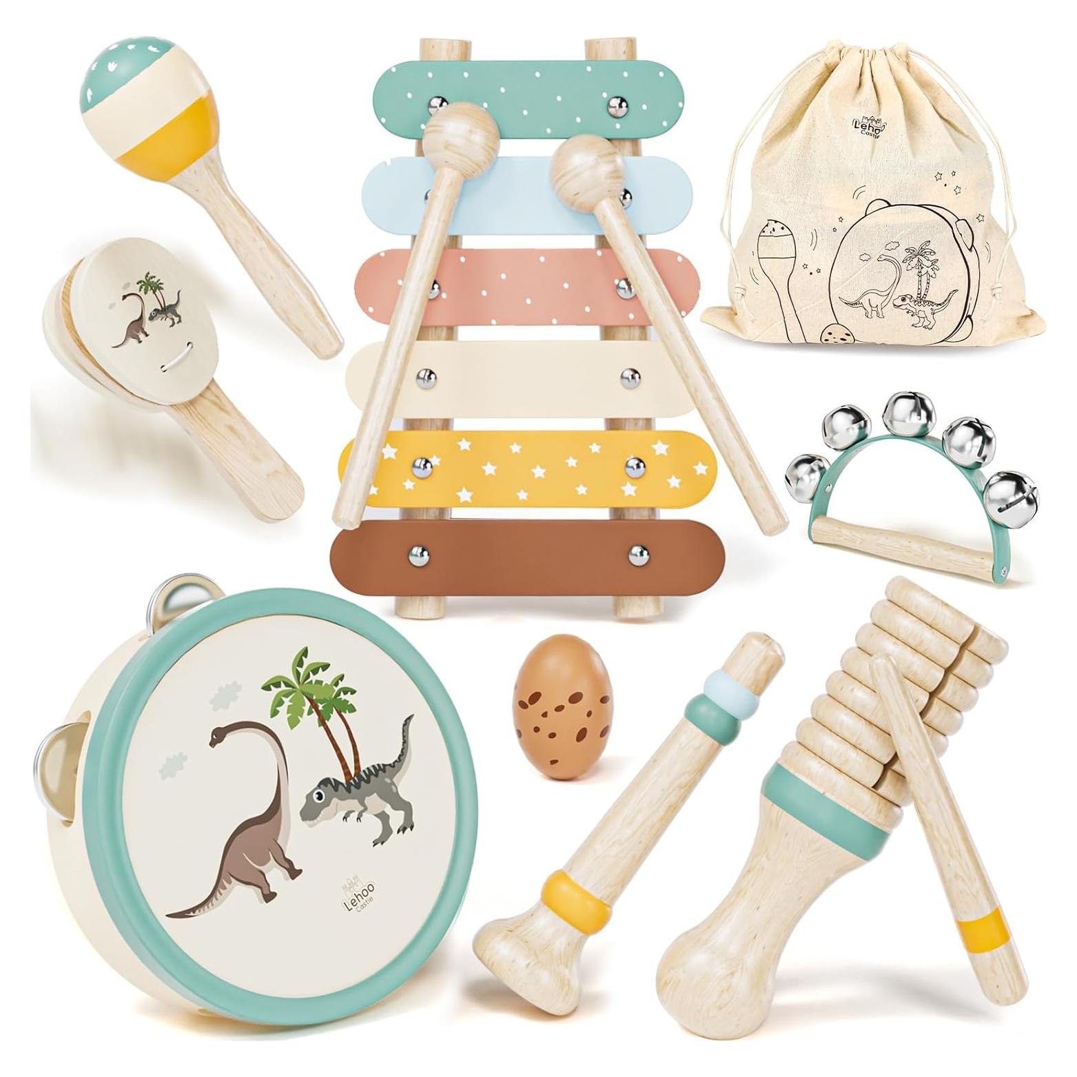 Baby Musical Instruments for Toddlers 1-3, Montessori Wooden Toys for 1 Year Old, Xylophone Maracas Percussion Set with Storage Bag, Learning Toys for Boys Girls Age 2-4, Christmas Birthday Gift