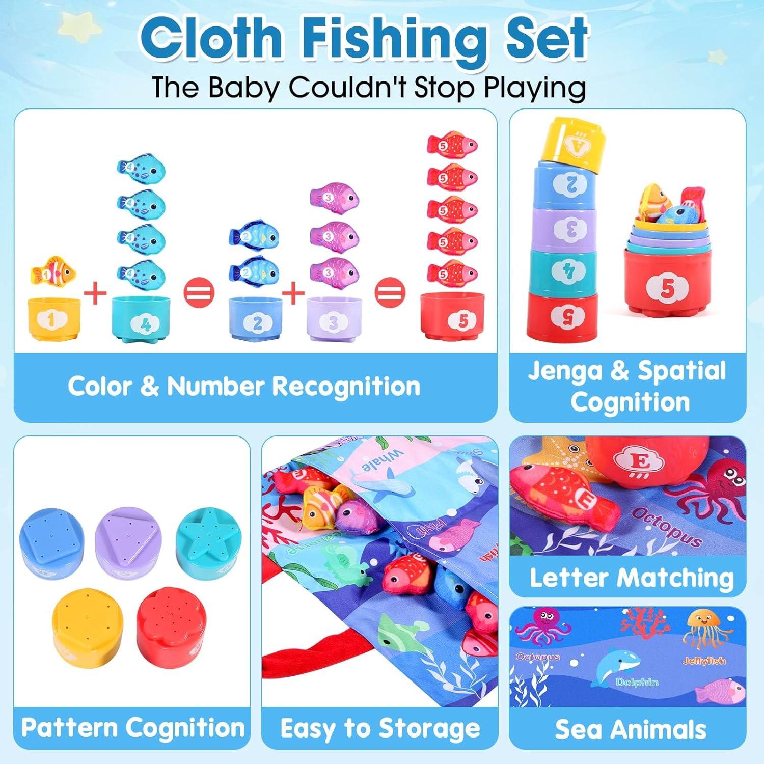 Juego de Pesca Montessori FREYBLI 22 Piezas para Niños 1-3 Años