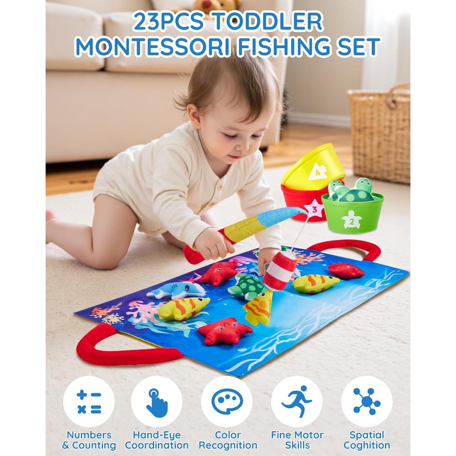 Juego de Pesca Montessori Gleamkid 10 en 1 para Niños 1-3 Años