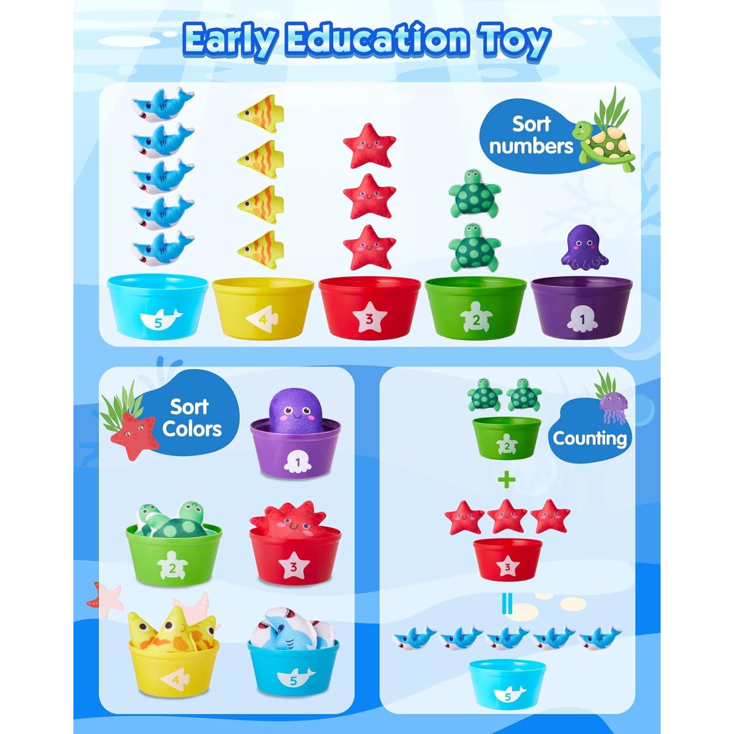 Juego de Pesca Montessori Gleamkid 10 en 1 para Niños 1-3 Años